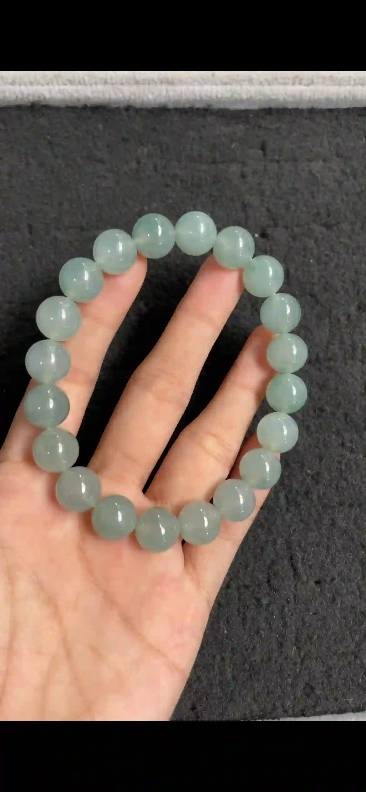 Uniform Icy Pale Celadon Jadeite Bead Bracelet, view 2 | Myanmar Jadeite reference #9510003