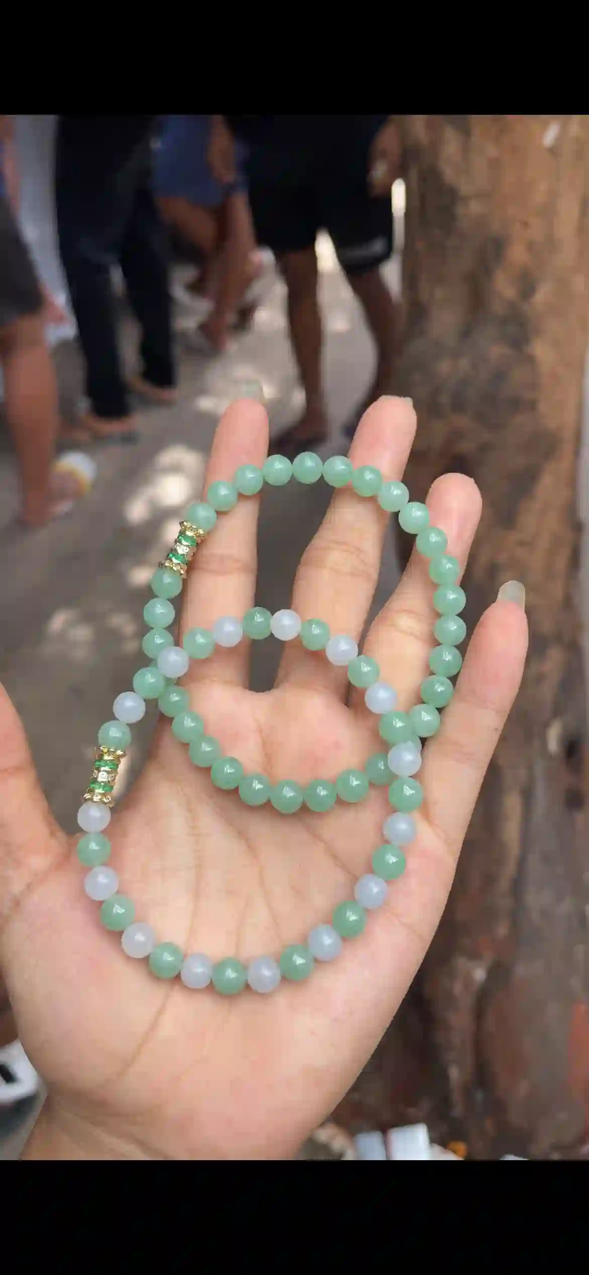 Two-Tone Natural Jadeite Beaded Bracelet, view 2 | Myanmar Jadeite reference #8340003