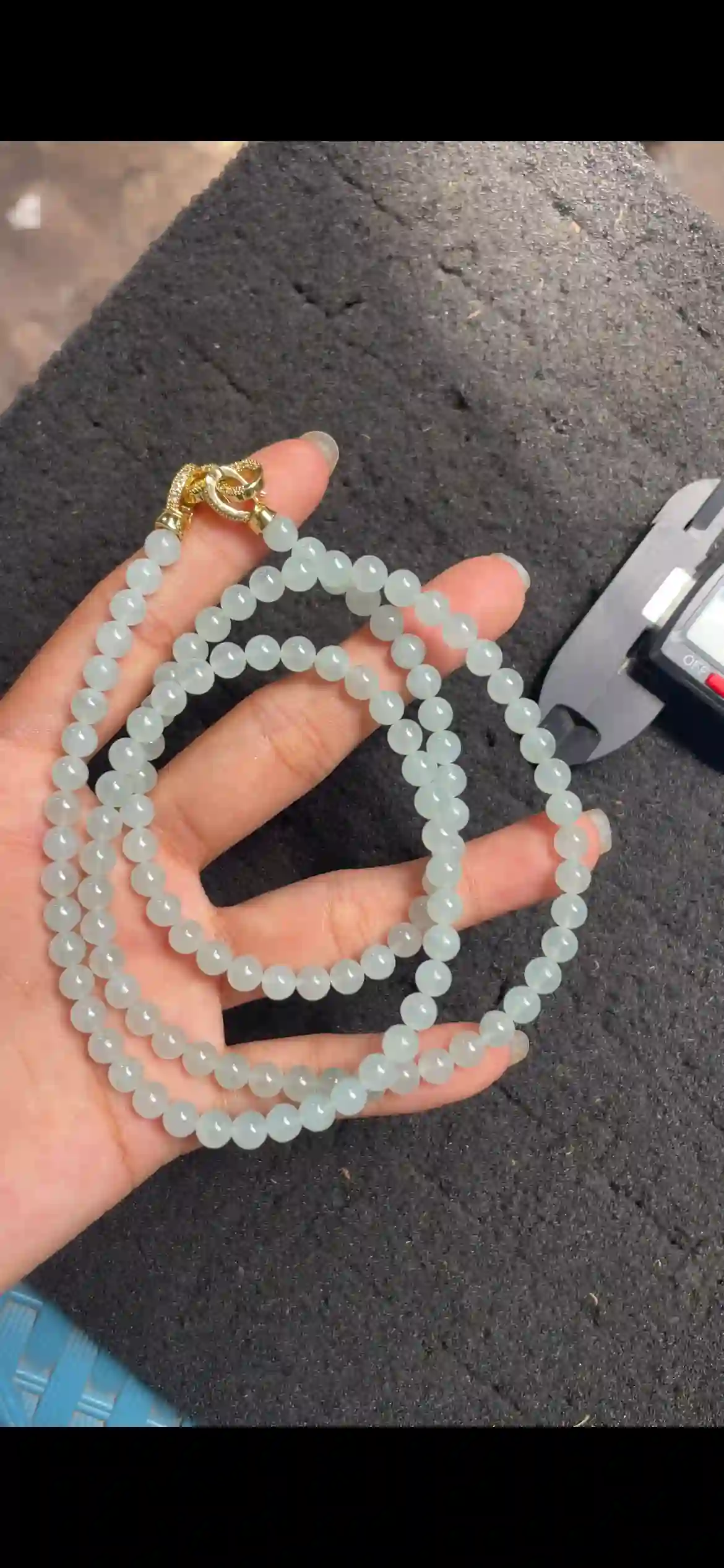 Icy Pale Green Jadeite Beaded Necklace with Gold Clasp | Myanmar Jadeite reference #4350001