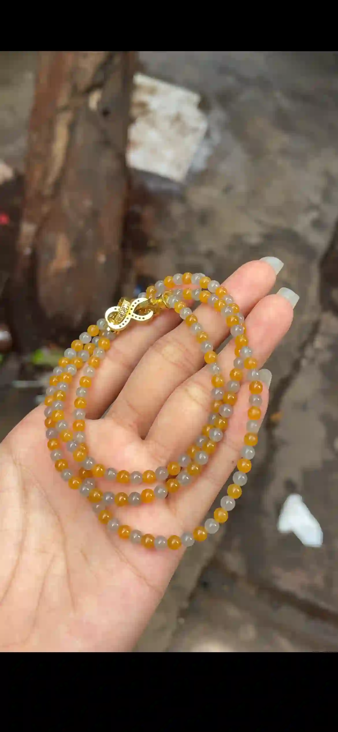 Sunset Honey & Icy White Jadeite Double-Strand Bracelet | Myanmar Jadeite reference #16380001