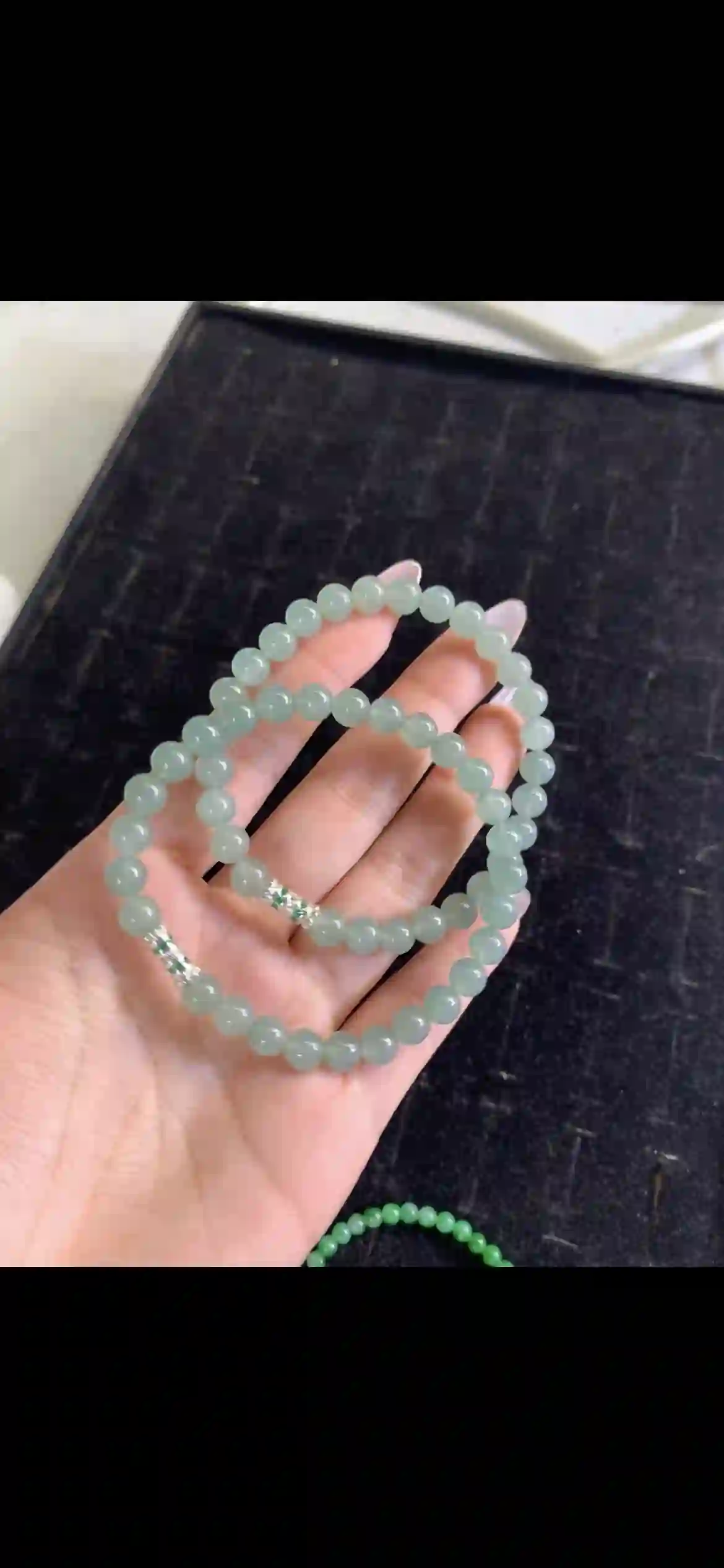 Pale Translucent Green Jade Bead Strand / Double-Loop Bracelet | Myanmar Jadeite reference #24990001
