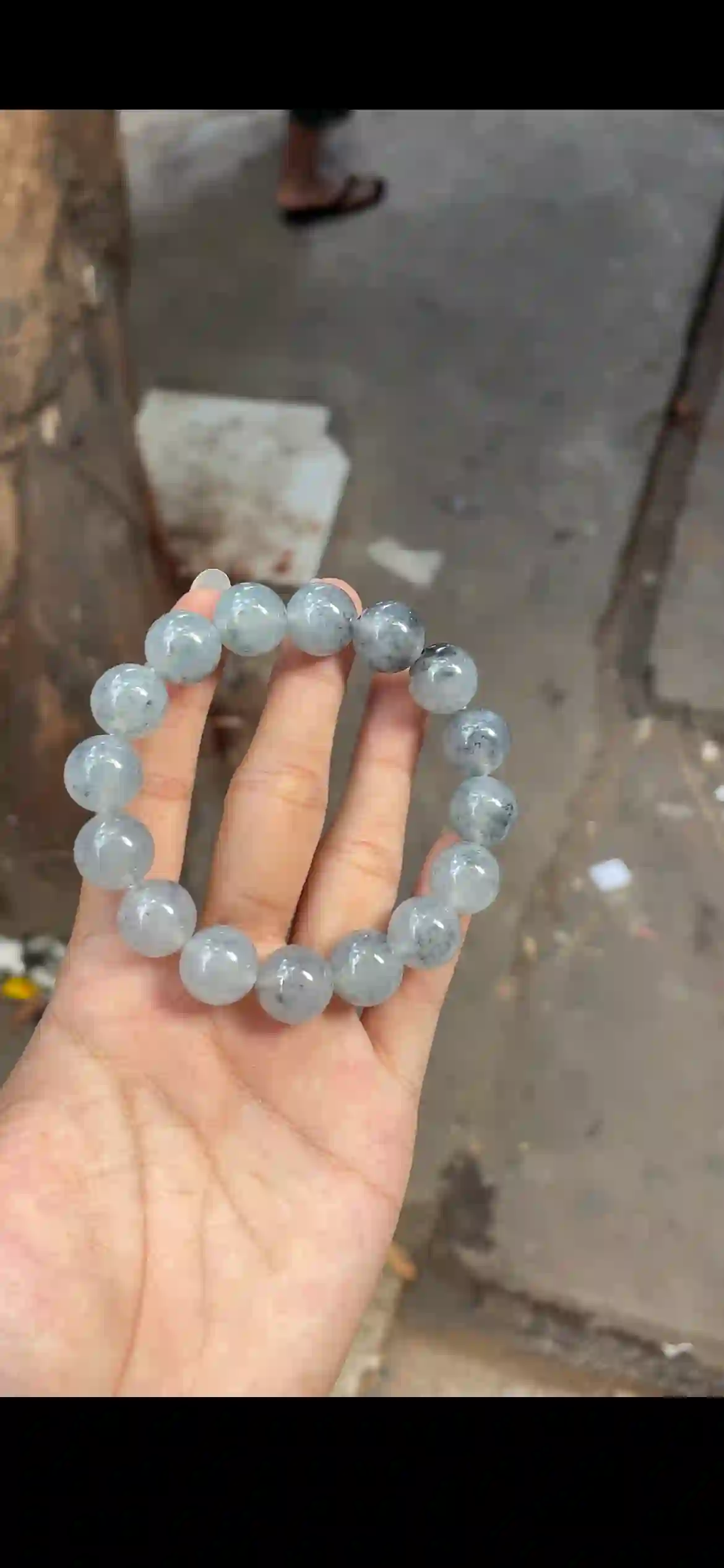 Icy Black Ink Jadeite Bead Bracelet | Myanmar Jadeite reference #18420001