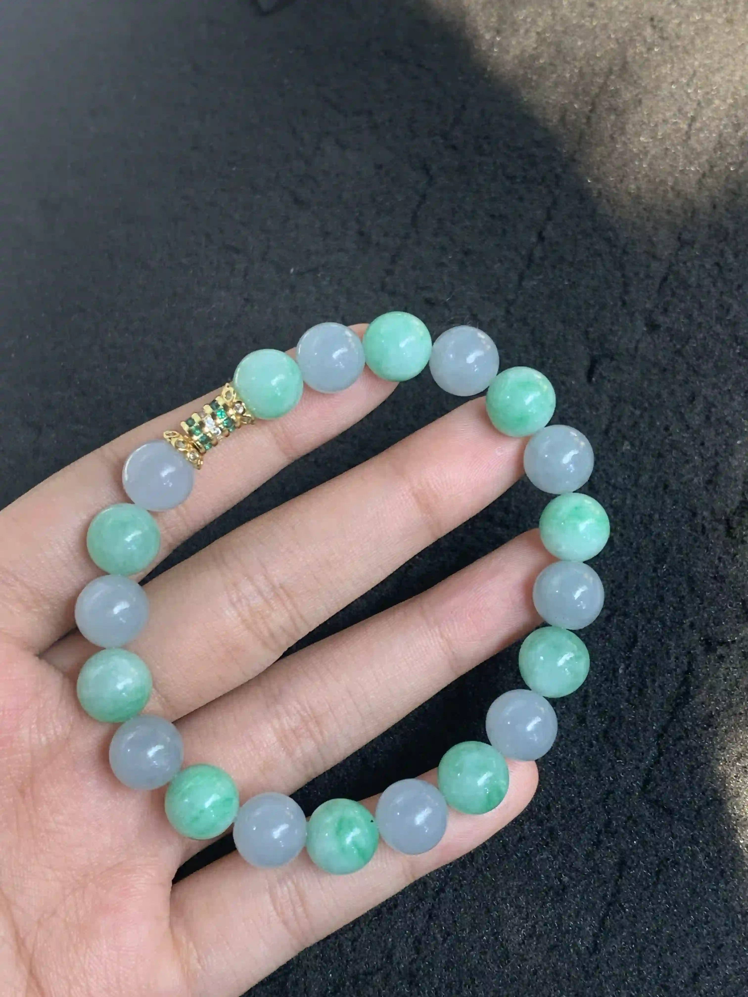 Two-Tone Green and Grayish-Purple Beaded Bracelet with Decorative Clasp, view 2 | Myanmar Jadeite reference #1530002