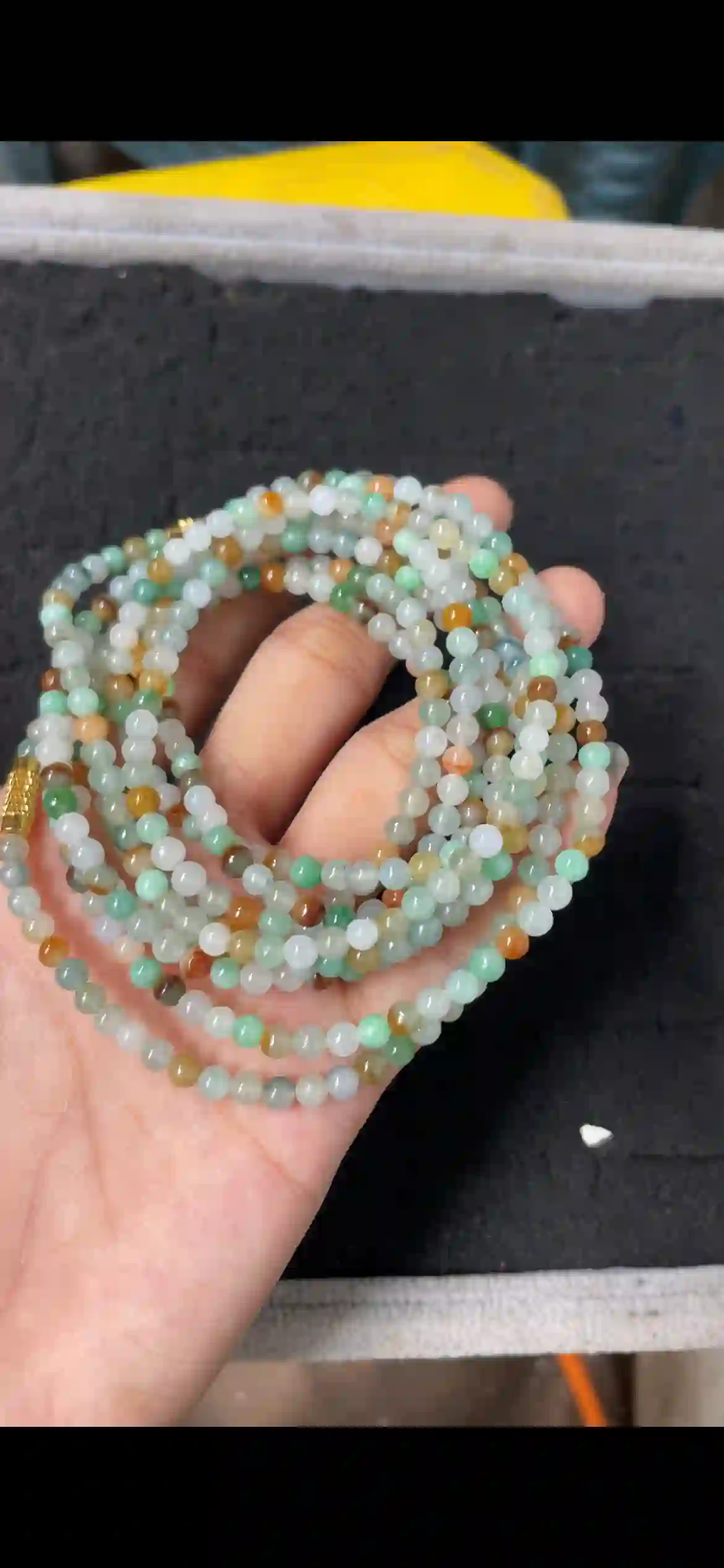 Multicolor Icy Jade Bead Multi-Layer Bracelet with Gold Spacer, view 2 | Myanmar Jadeite reference #6480001