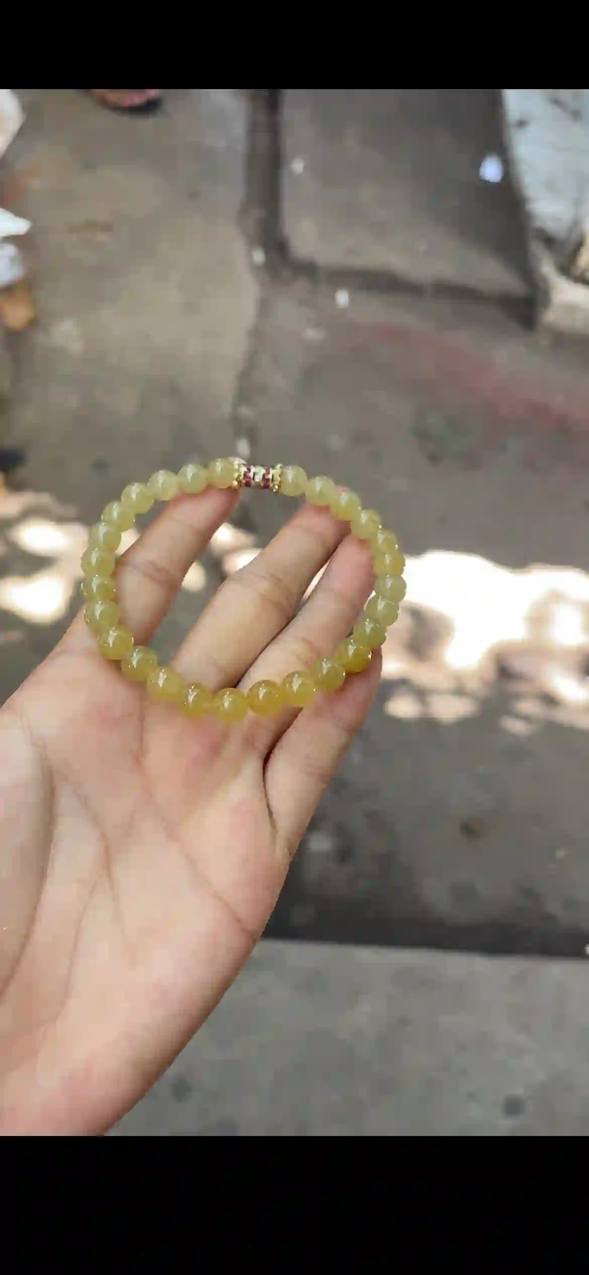 Warm Honey Yellow Jade Beaded Bracelet with Gemstone Accent Spacer, view 2 | Myanmar Jadeite reference #22230001