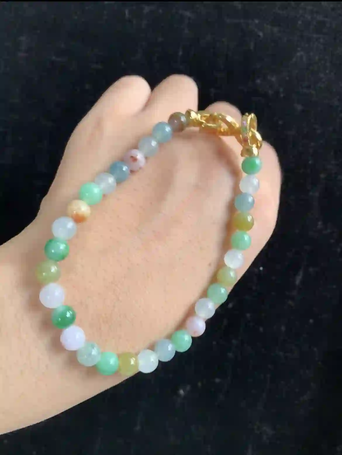 Pastel Rainbow Multi-Color Jade Bead Bracelet with Gold Interlocking Clasp | Myanmar Jadeite reference #32460001
