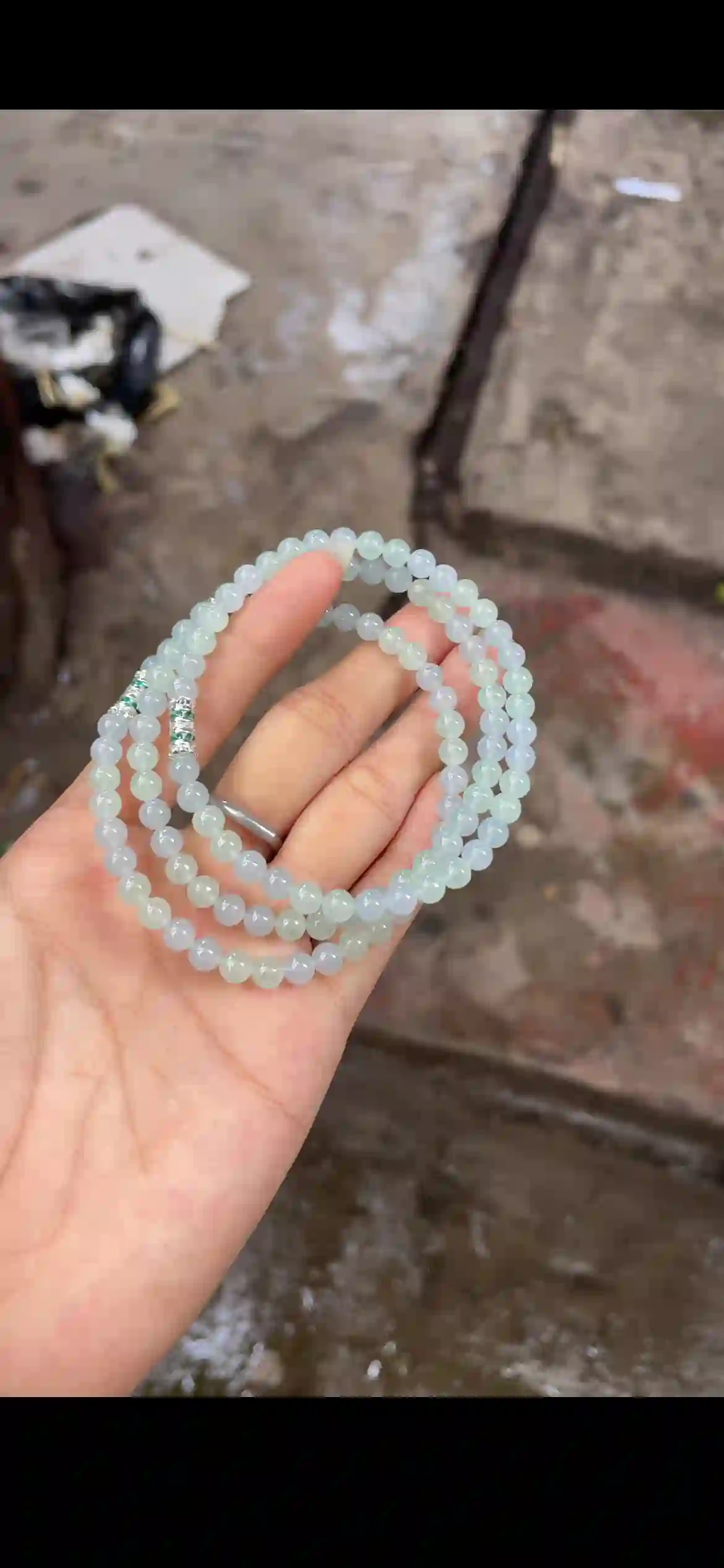 Icy Pale Blue-Green Jadeite Double-Strand Bracelet with Silver & Green Crystal Accents | Myanmar Jadeite reference #20640001