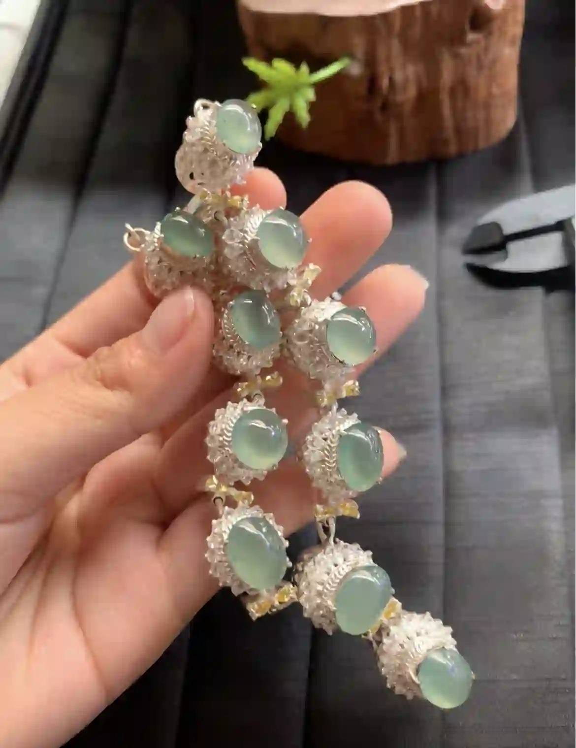  Natural Icy Green Jadeite Necklace in Sterling Silver Setting | Myanmar Jadeite reference #2400001