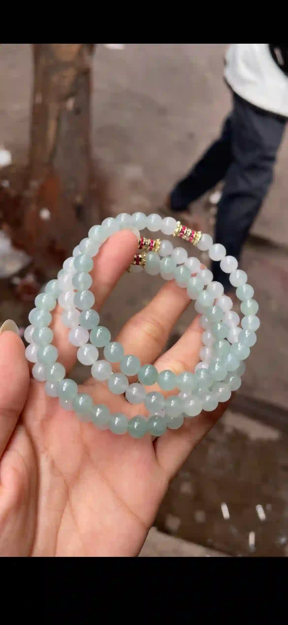 Icy Pale Green Jadeite Double‑Wrap Beaded Bracelet | Myanmar Jadeite reference #12570001