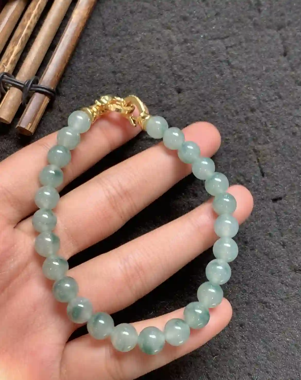 Natural Blue Green Jade Beaded Bracelet | Myanmar Jadeite reference #2250003