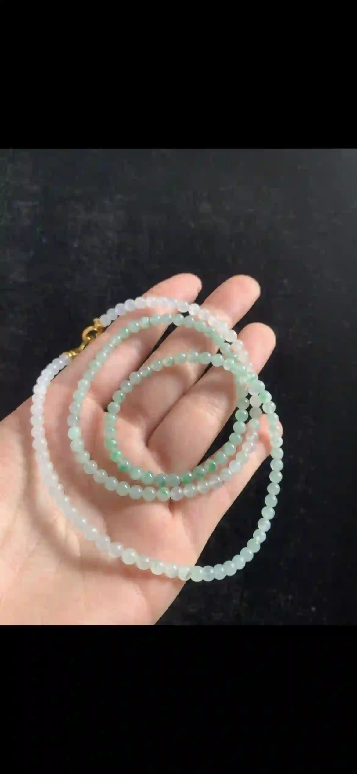 Icy White & Sprout Green Gradient Fine Jade Long Necklace | Myanmar Jadeite reference #33930001