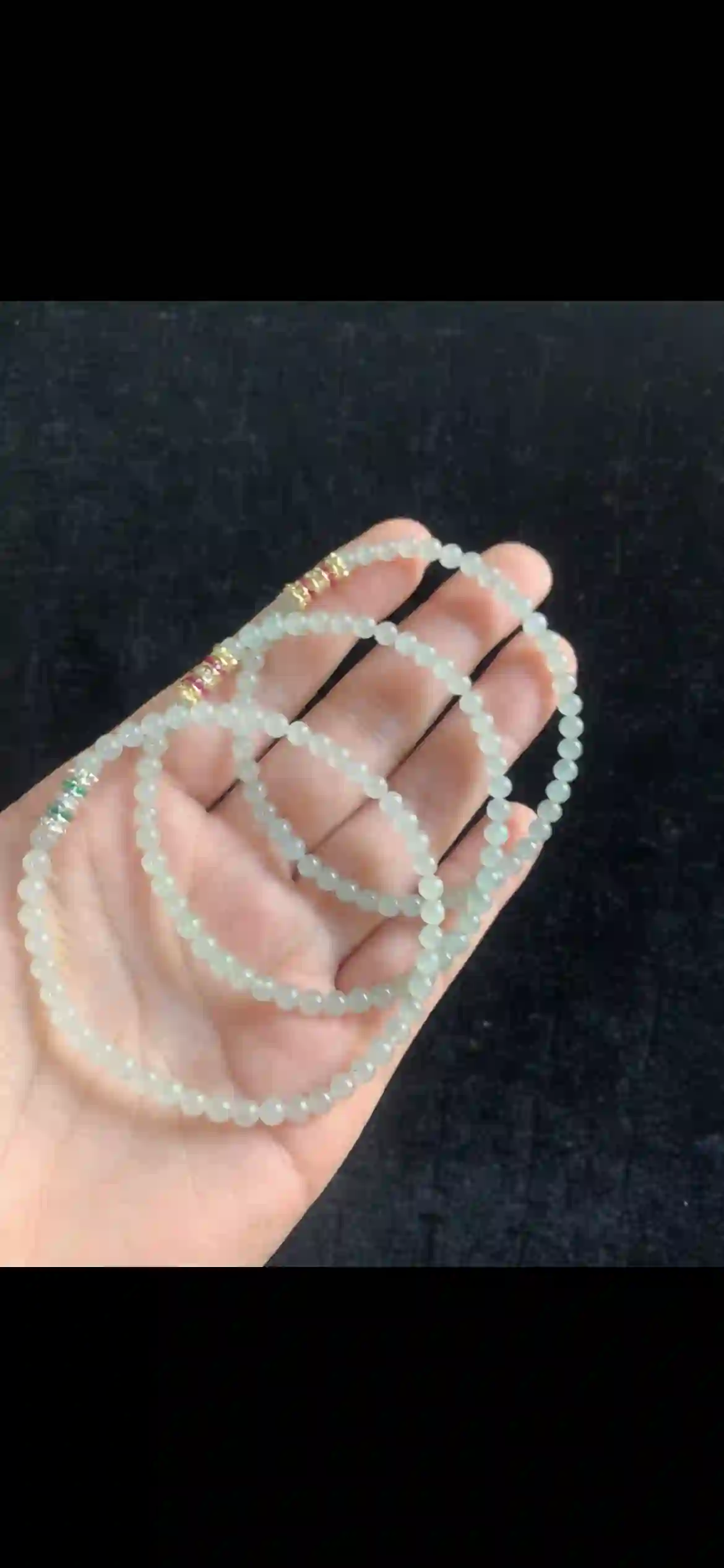 Set of Three Icy Pale Celadon Jade Beaded Bracelets with Gemstone Accents | Myanmar Jadeite reference #36780001