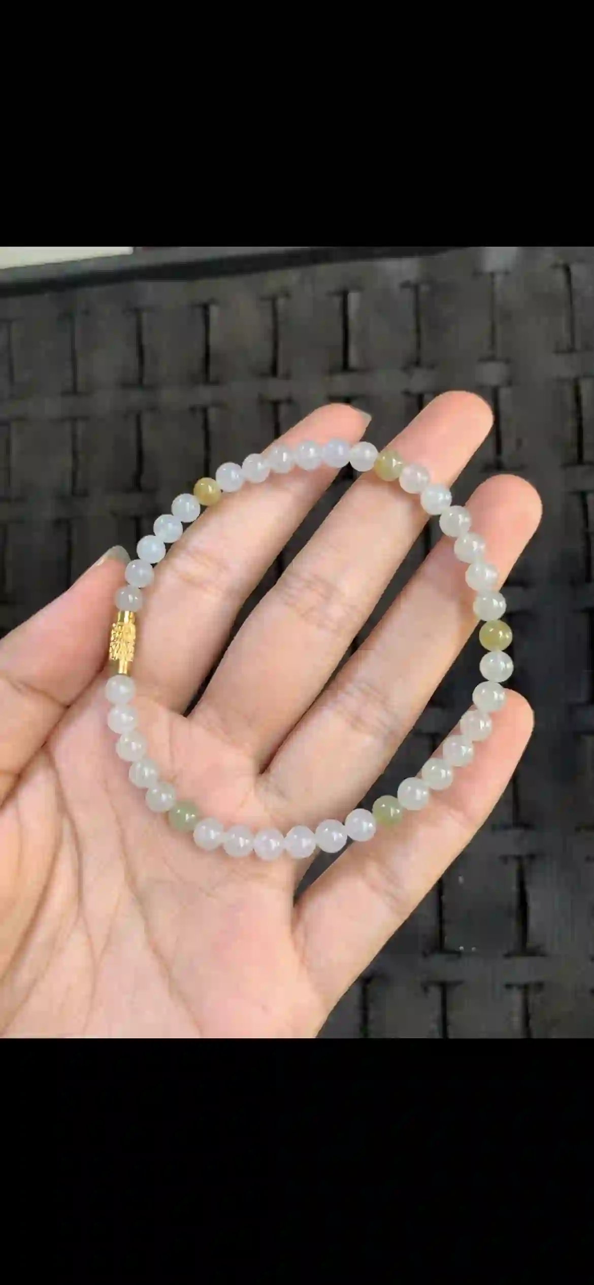 Icy White Jade Bracelet with Honey‑Yellow Accents | Myanmar Jadeite reference #14820001