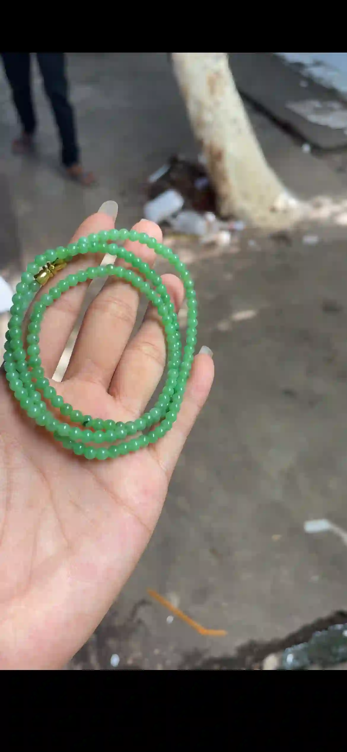 Fine Vivid Green Jadeite Mini‑Bead Long Strand with Gold Clasp, view 2 | Myanmar Jadeite reference #24840001