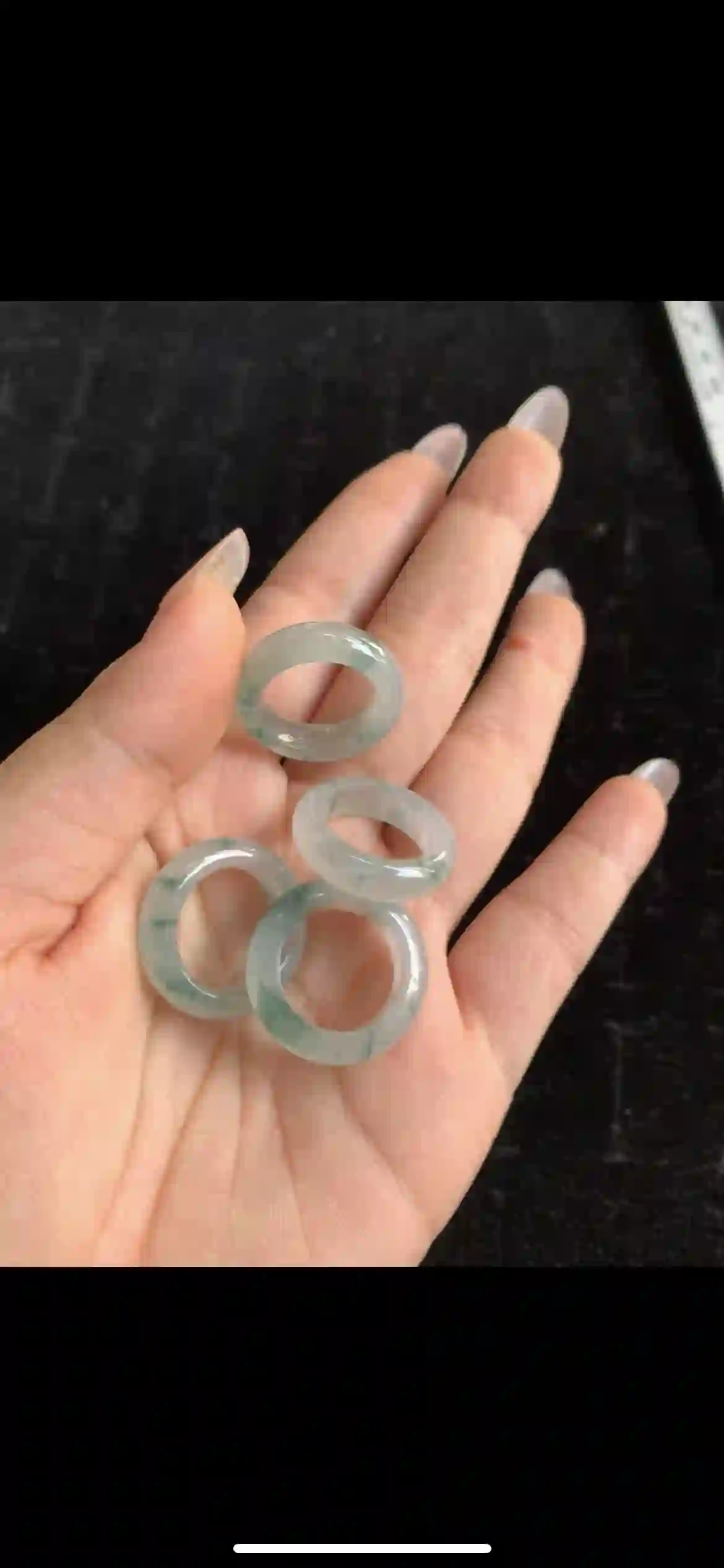 Set of Four Icy Floating Green Jade Band Rings, view 2 | Myanmar Jadeite reference #32340001
