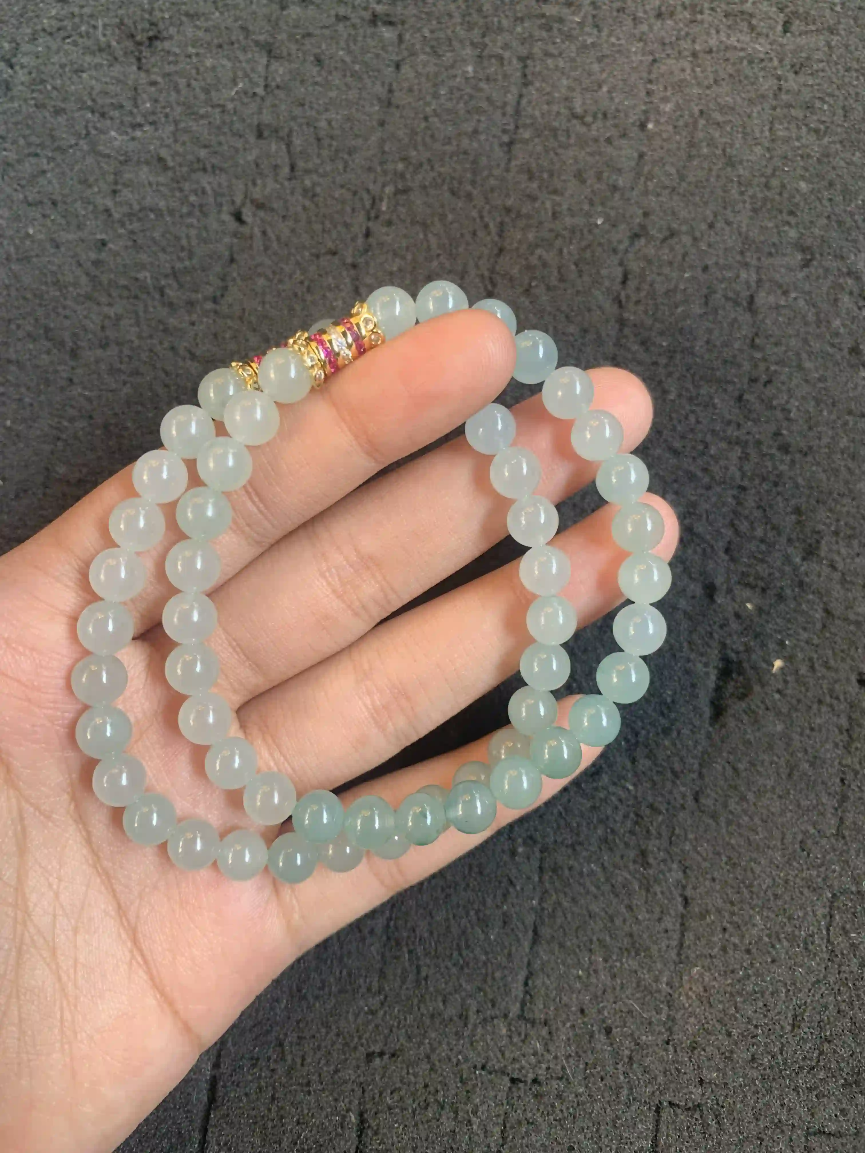 Gradient Light Green Jade Bead Strand with Embellished Accent, view 2 | Myanmar Jadeite reference #1380005