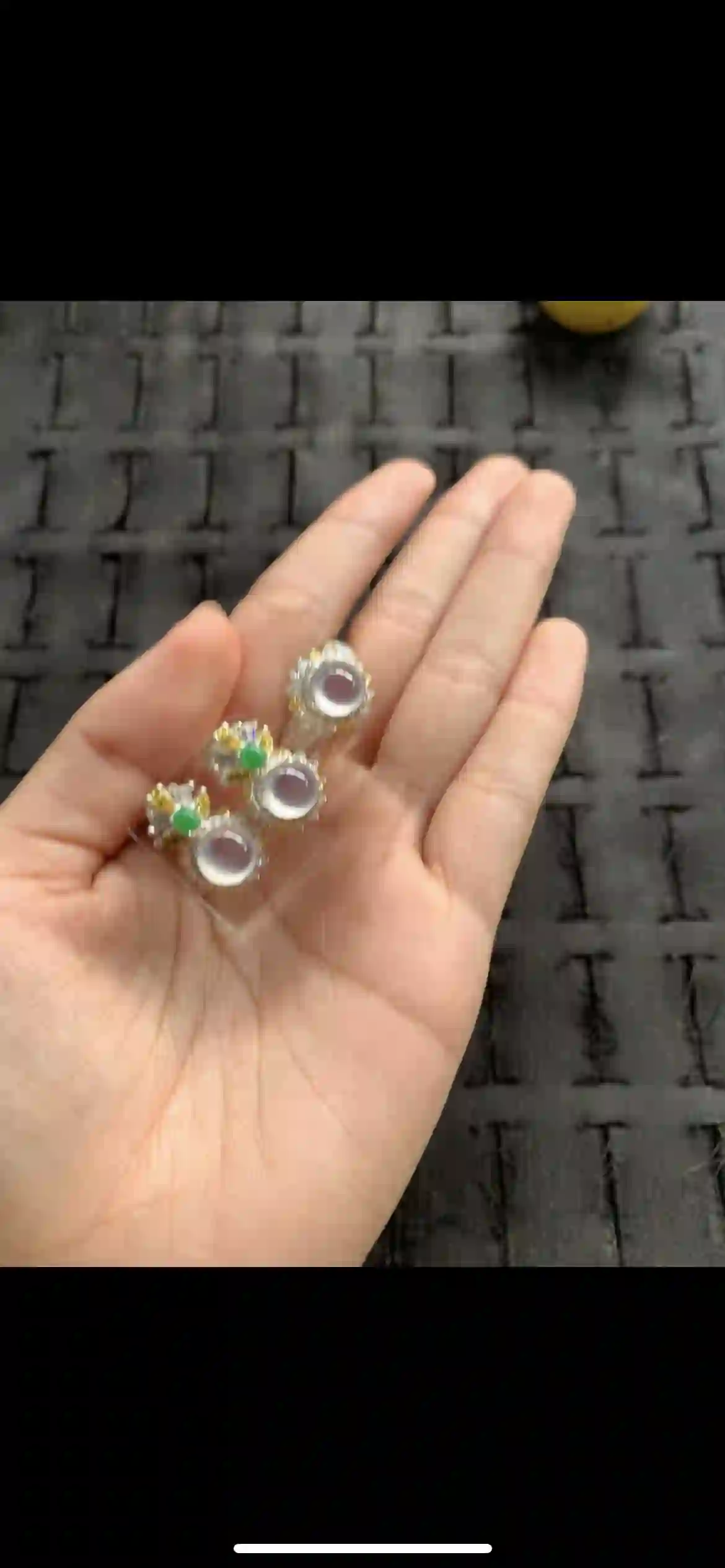 High-Icy White Jadeite Jewelry Set — Ring, Earrings & Pendant with Green Jade & Diamond Accents, view 2 | Myanmar Jadeite reference #20370001