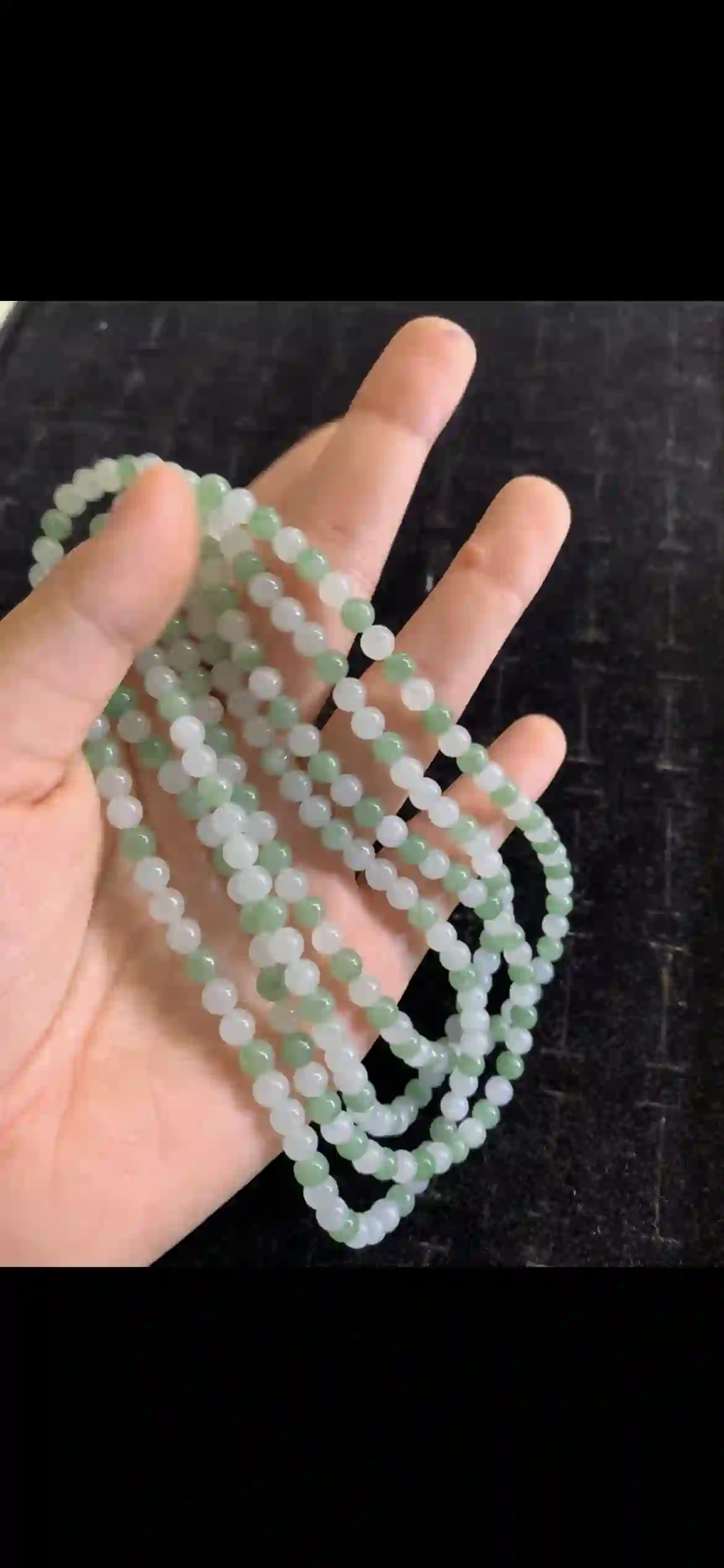Icy White & Soft Green Jadeite Bead Necklace — Multi-Wear Long Strand | Myanmar Jadeite reference #20070001