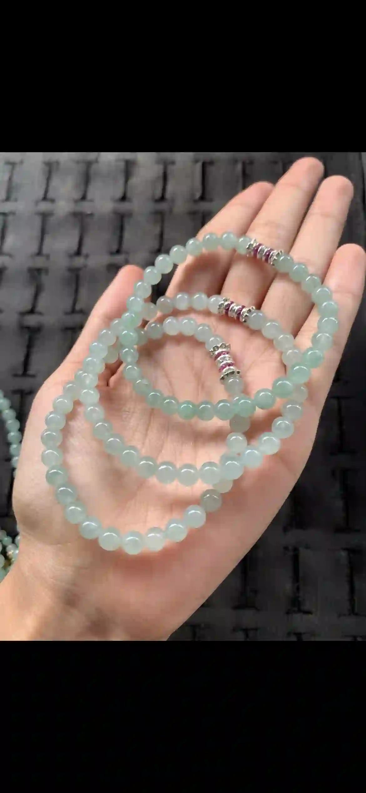 Icy Pale Green Jade Multi-Wrap Beaded Bracelet with Pink Gem Accents | Myanmar Jadeite reference #22950001
