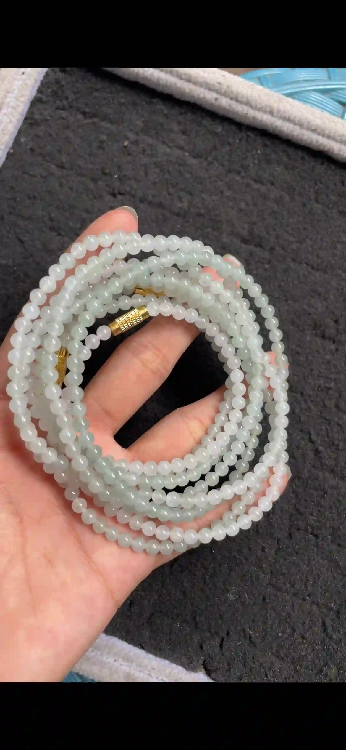  Uniform Icy Pale Celadon Jadeite Multi‑Loop Long Strand, view 2 | Myanmar Jadeite reference #9480004