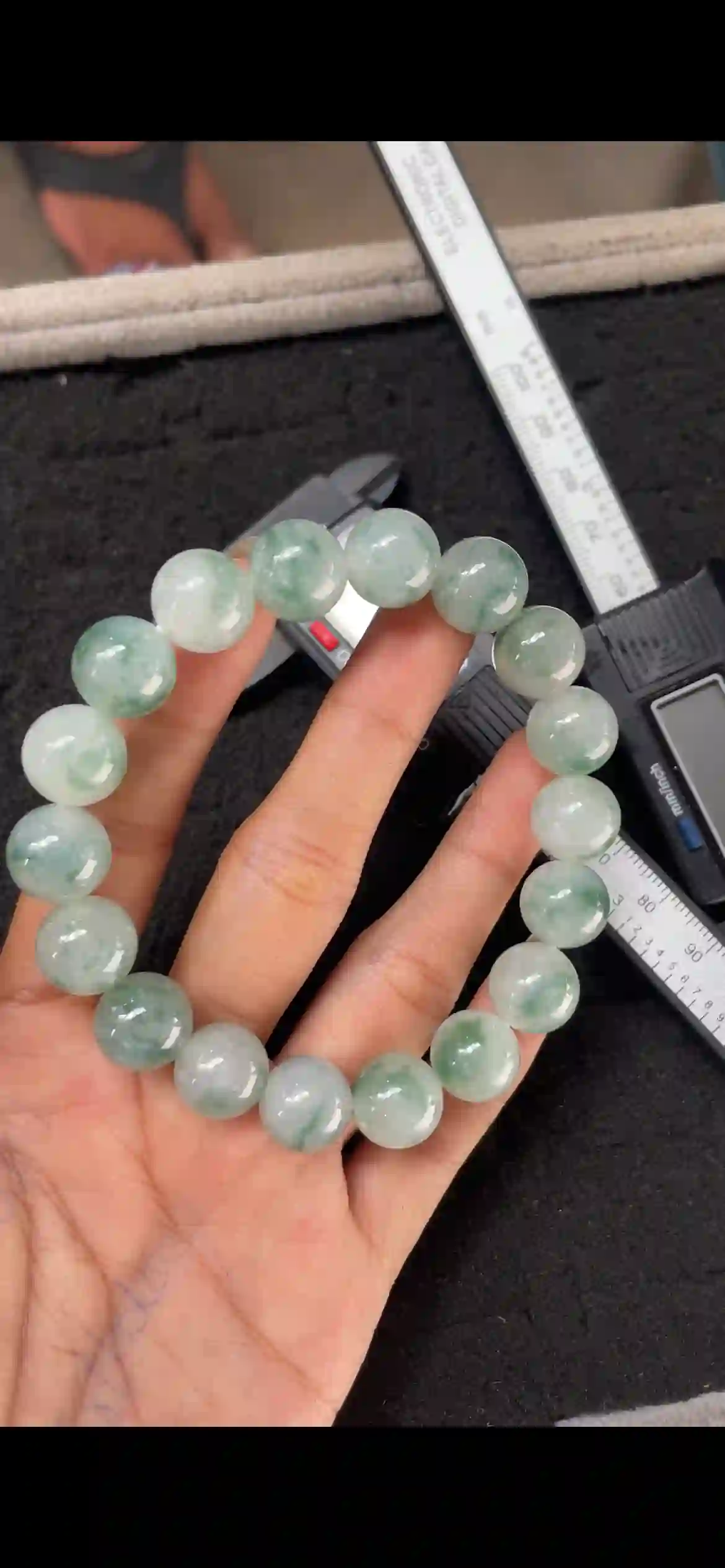 Icy Floating Green Jade Bead Bracelet, view 2 | Myanmar Jadeite reference #6060001