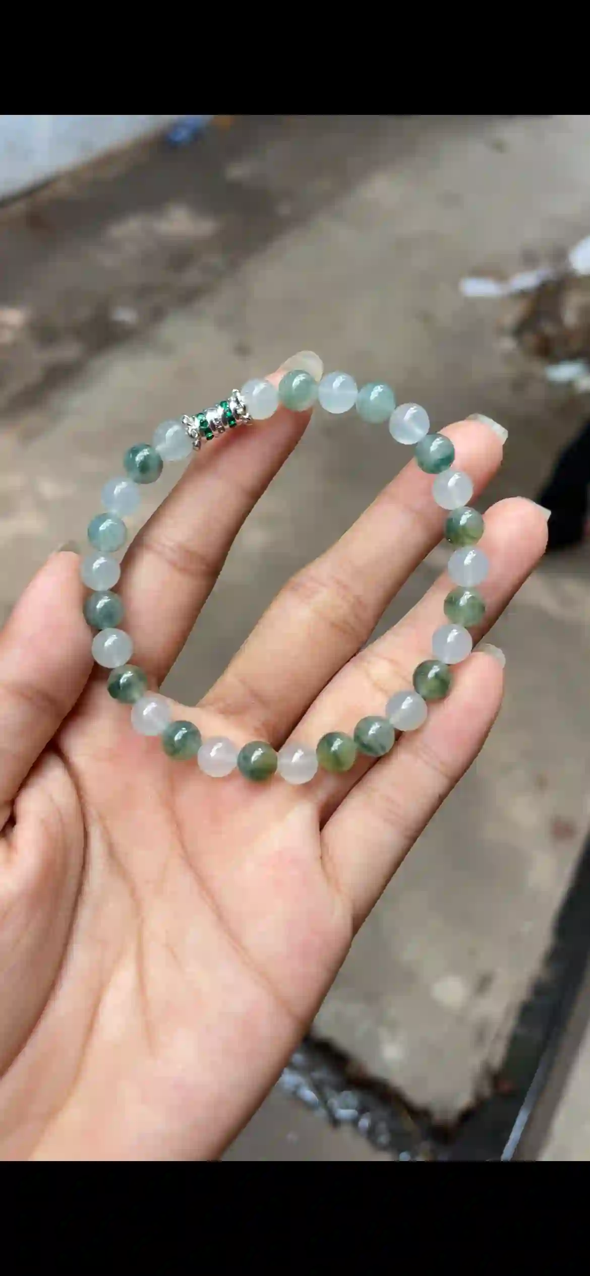 Icy Floating Blue‑Green Jadeite Single‑Strand Bracelet, view 2 | Myanmar Jadeite reference #9030001