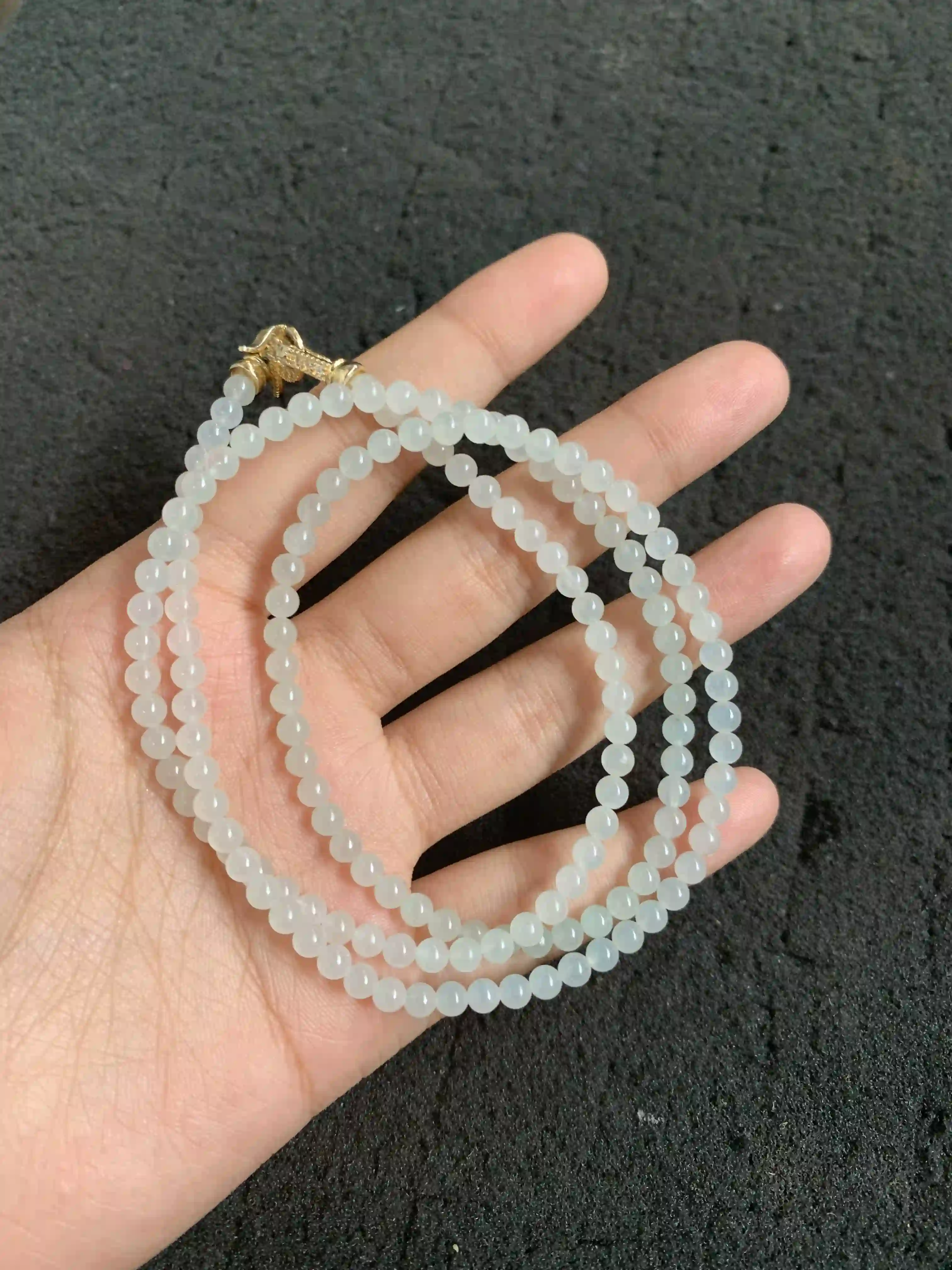  Translucent White Jade Beaded Multi-wrap Bracelet/Necklace with Gold Clasp  , view 2 | Myanmar Jadeite reference #510002