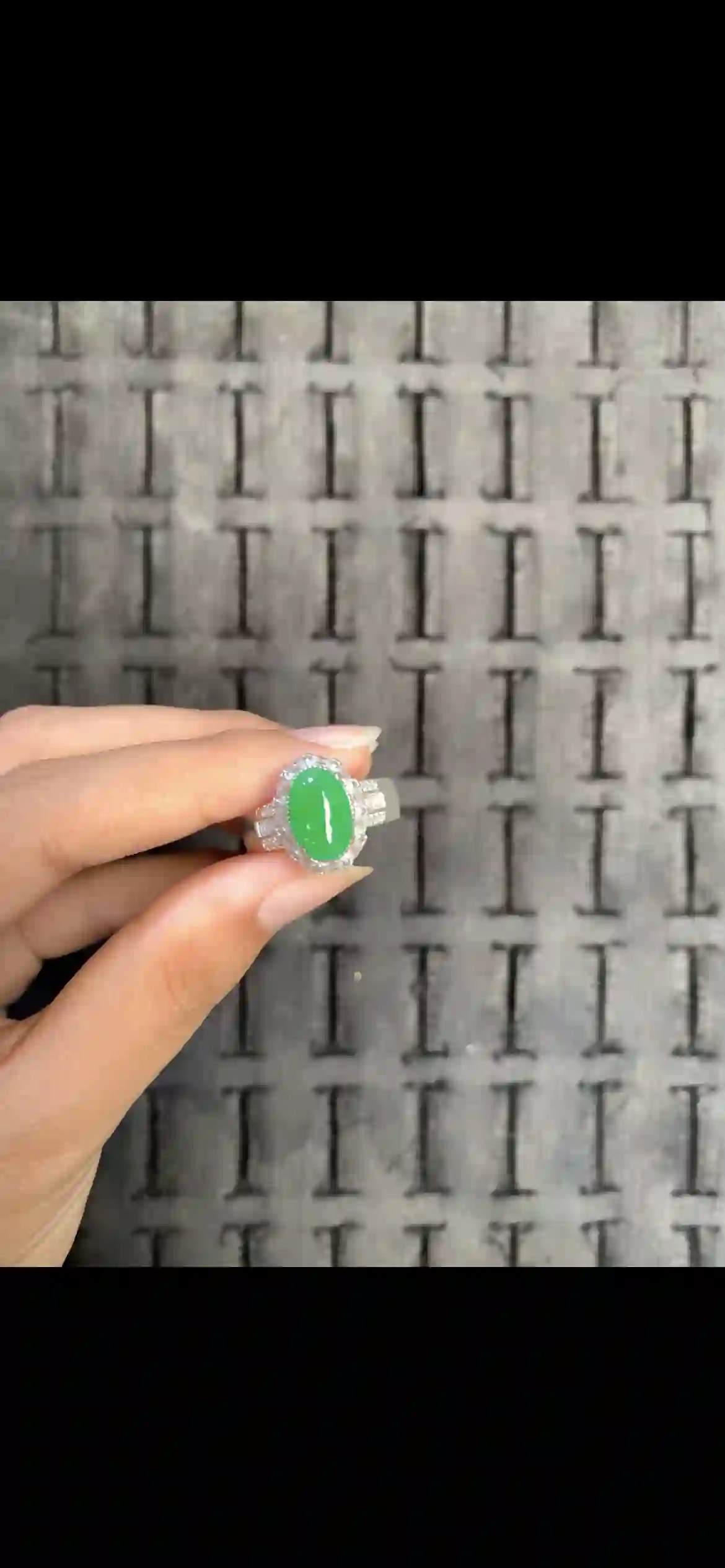 Vivid Imperial Green Jadeite Halo Ring, view 2 | Myanmar Jadeite reference #15210001