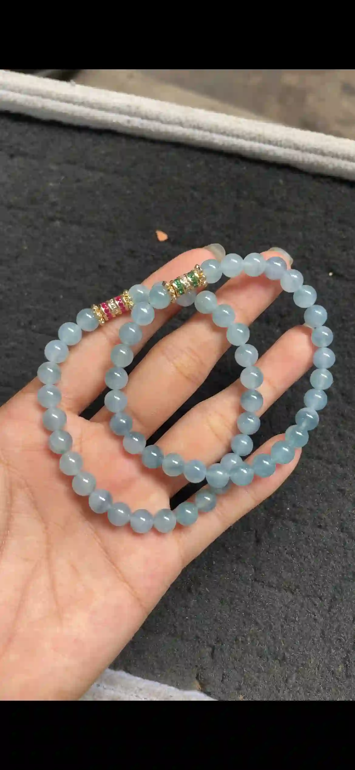   Icy Floating Blue Jade Bead Double-Layer Bracelet with Gemstone Accents, view 2 | Myanmar Jadeite reference #6600002