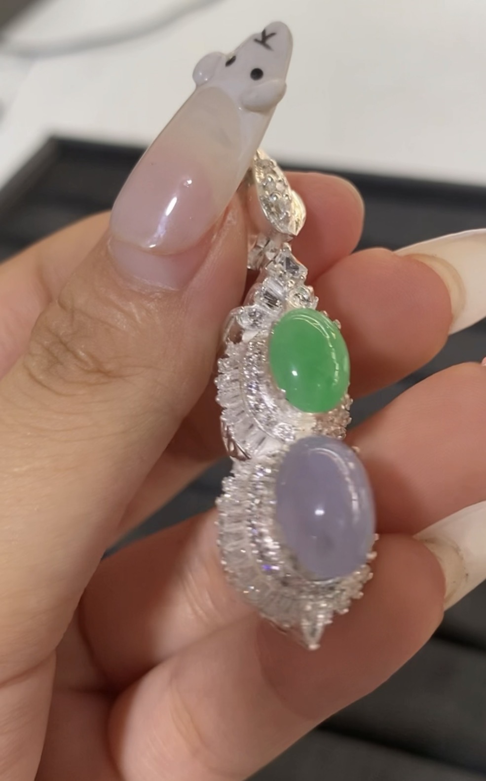 Luxury Jade & Diamond Pendant in Sterling Silver - Burmese Jadeite from Myanmar