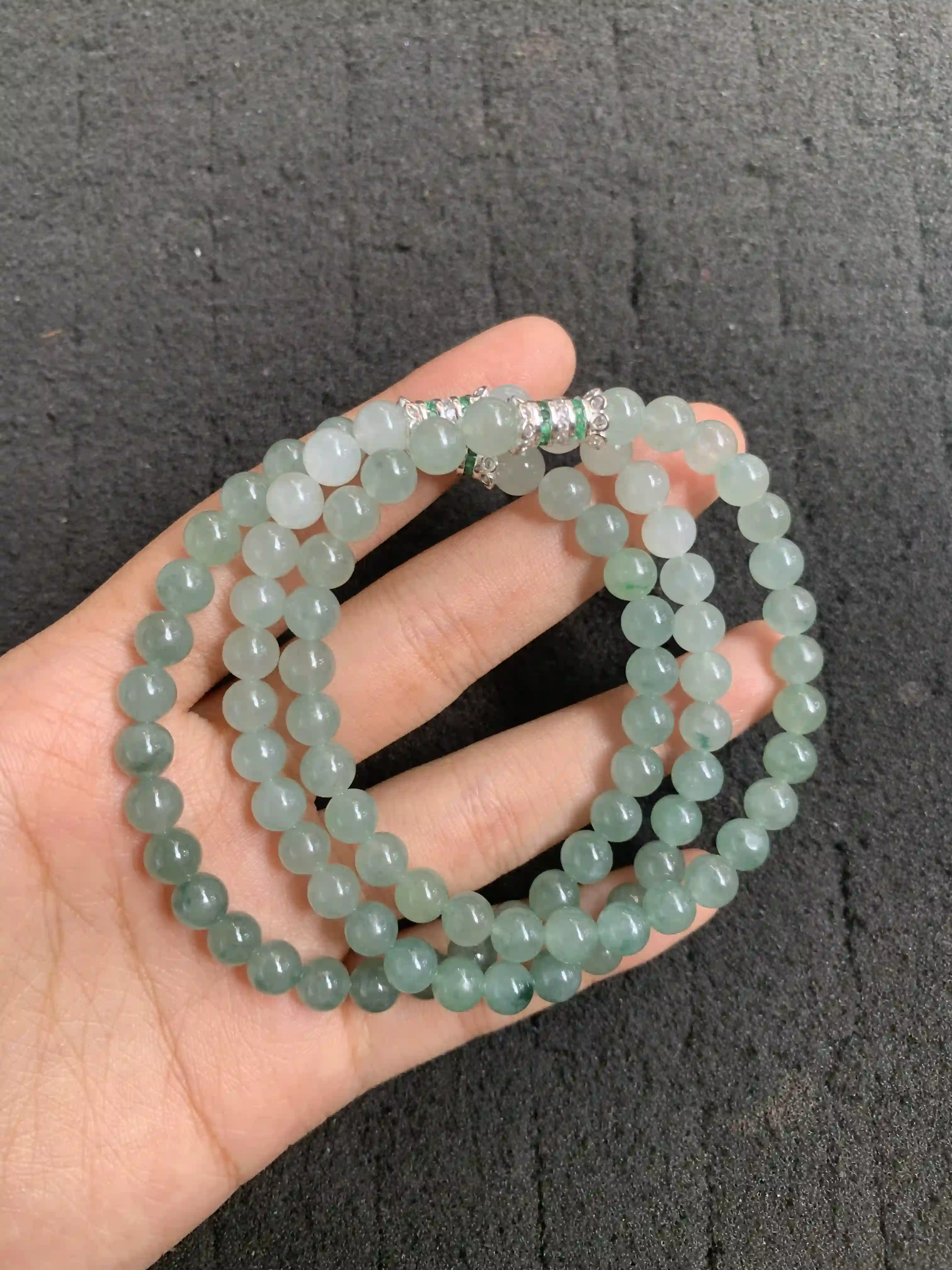   Natural Icy Blue Green Jade Bead Necklace, view 2 | Myanmar Jadeite reference #2010007