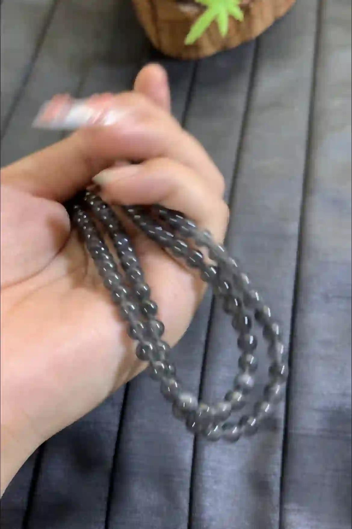 Natural Black Jade Beaded Necklace | Myanmar Jadeite reference #2250006