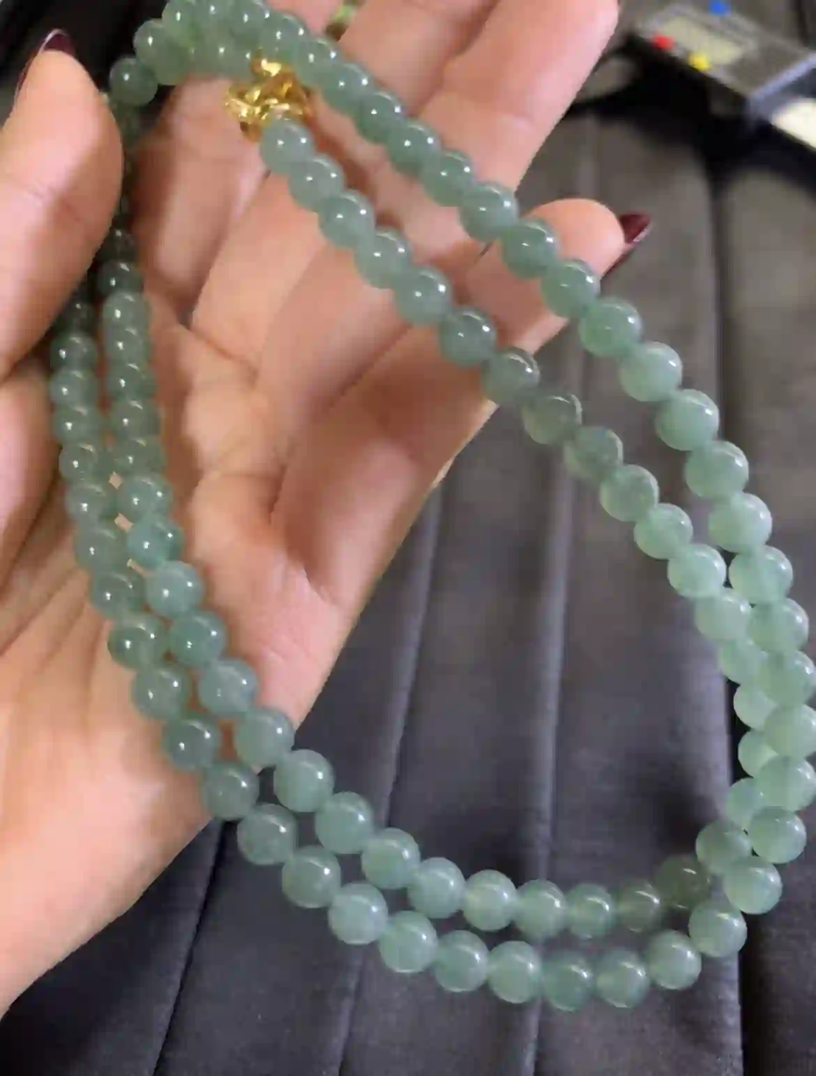 Icy Deep Blue-Green Jade Bead Necklace | Myanmar Jadeite reference #2820010