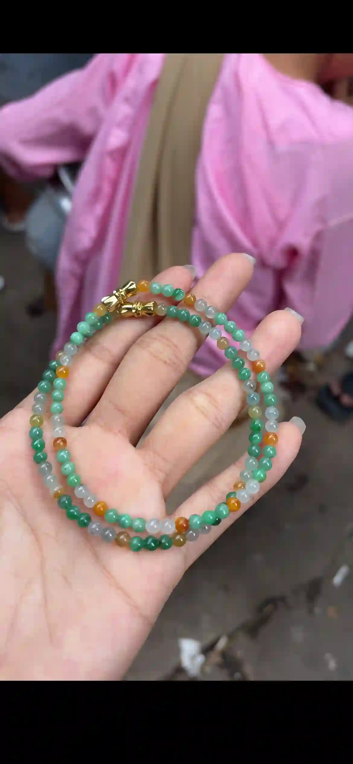 Natural Three-Color Jadeite Mini Bead Double-Layer Bracelet, view 2 | Myanmar Jadeite reference #11850001
