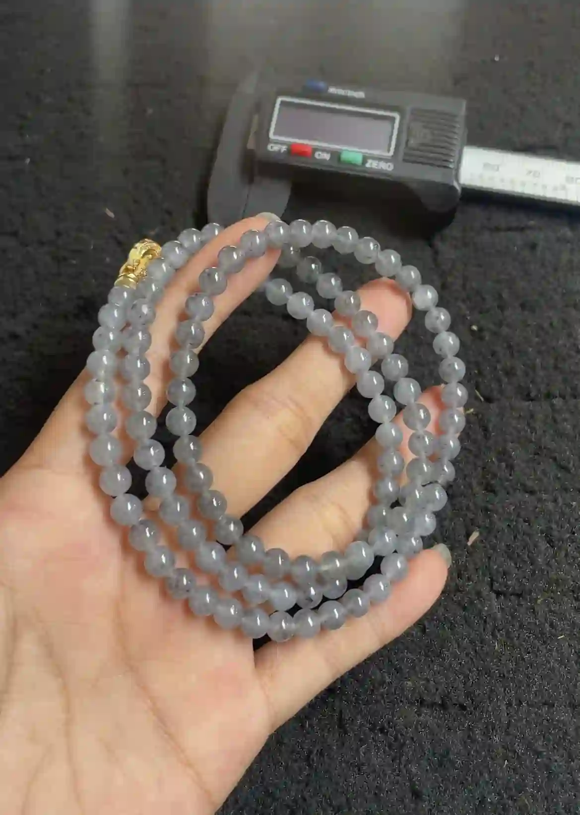   Icy Grey Black Jade Double-Layer Bead Bracelet with Gold Clasp, view 2 | Myanmar Jadeite reference #2910008