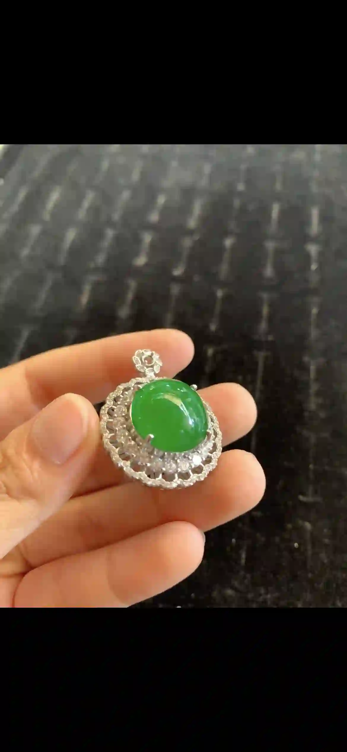  Premium Vivid Green Jade & Diamond Halo Pendant | Myanmar Jadeite reference #17610001