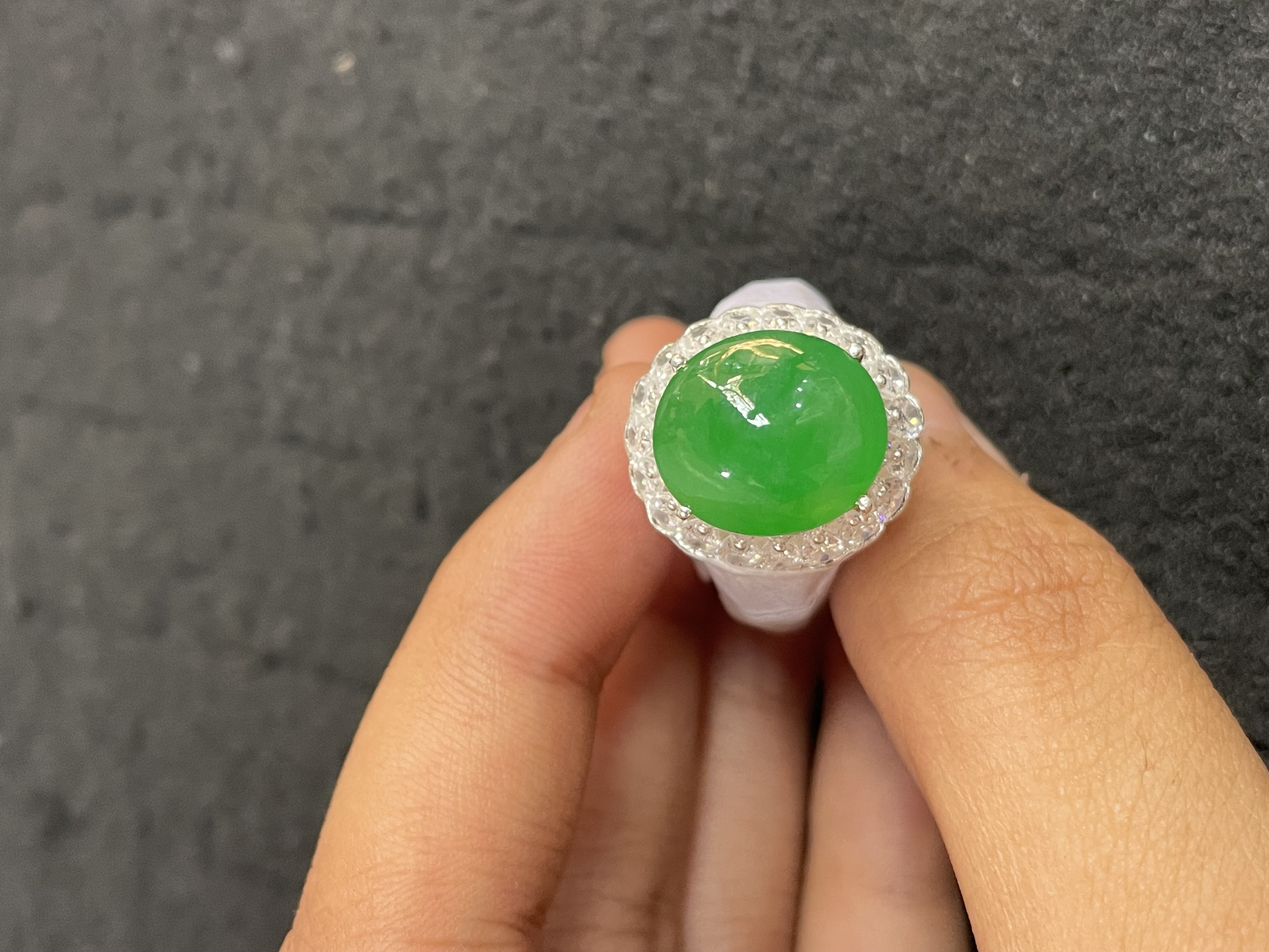 Bold Vivid Green Gemstone Cocktail Ring with Crystal Halo