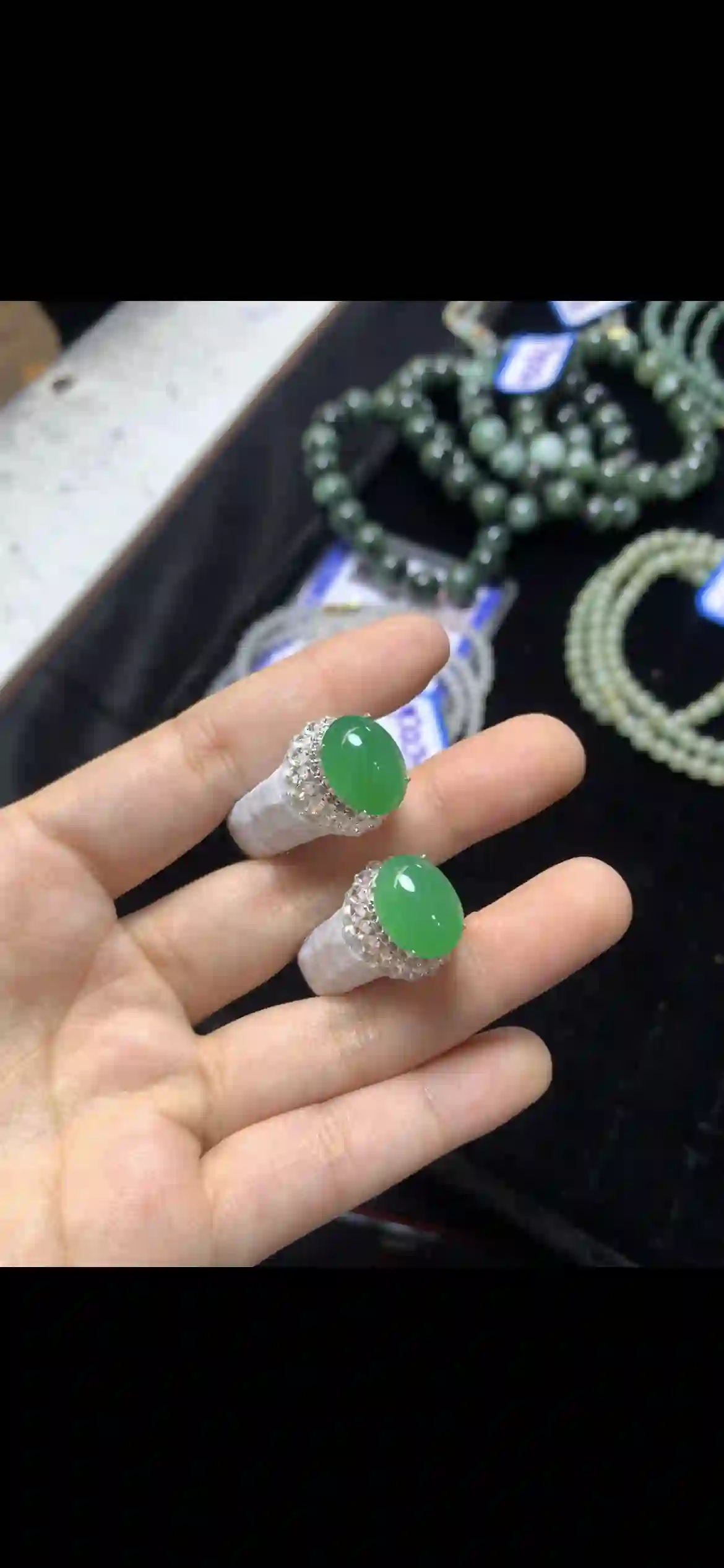 Vivid Imperial Green Jadeite Cocktail Rings, view 2 | Myanmar Jadeite reference #15060001