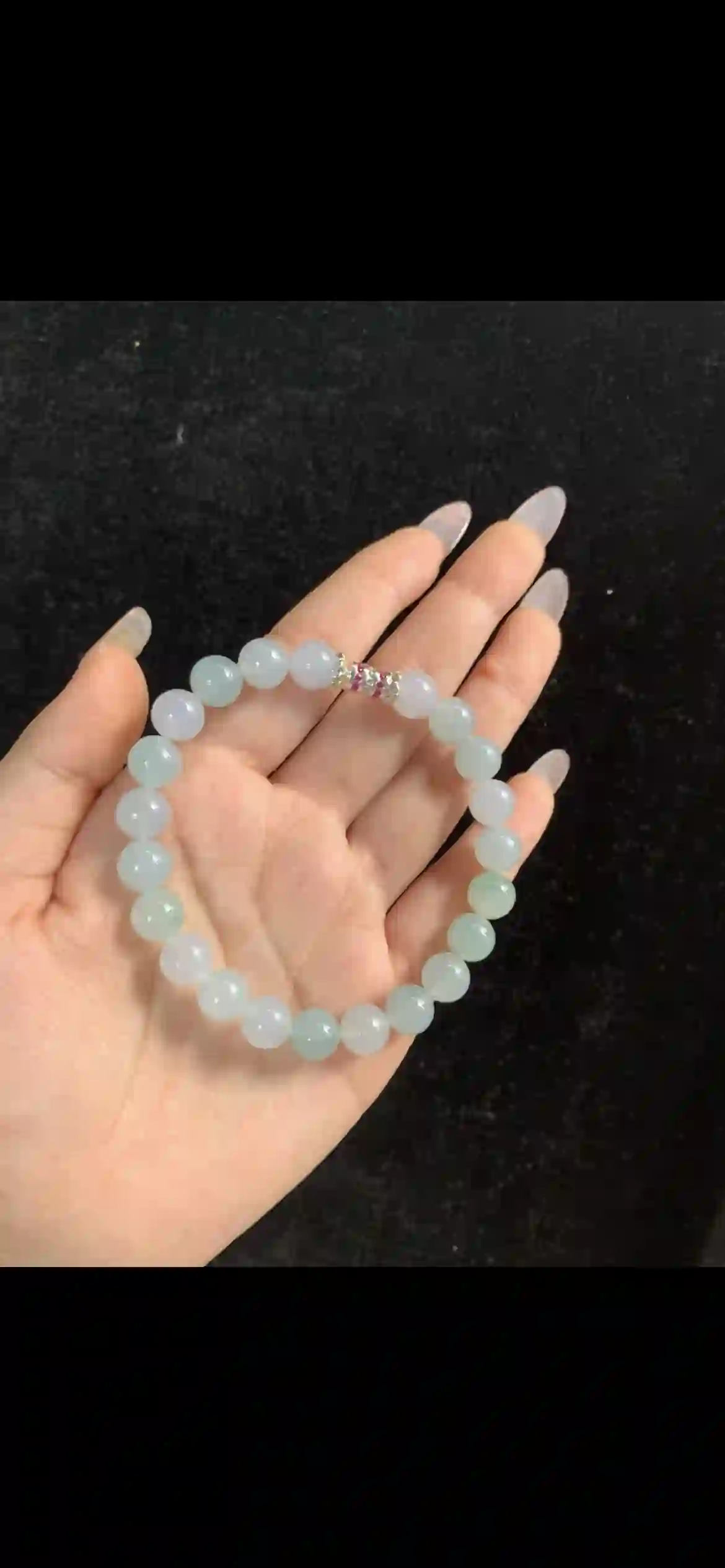 Serene Icy Lavender & Celadon Jade Bracelet with Pink Sapphire Accent, view 2 | Myanmar Jadeite reference #32790001