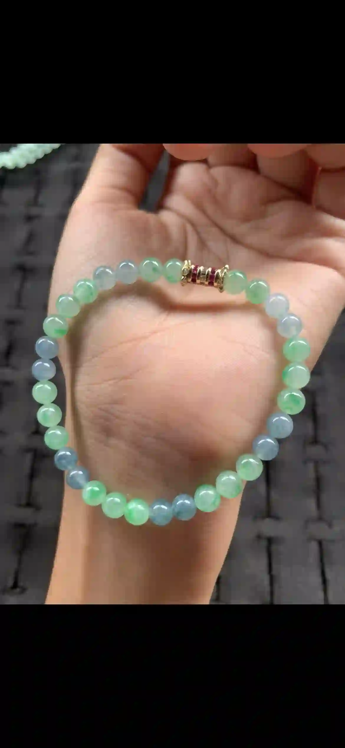 Icy Blue & Floating Green Gradient Jadeite Bead Bracelet | Myanmar Jadeite reference #10590003