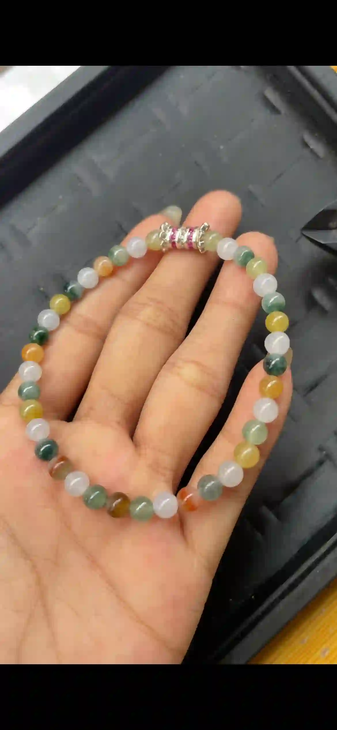 Multi-Color Icy Jadeite Bead Bracelet, view 2 | Myanmar Jadeite reference #7710001
