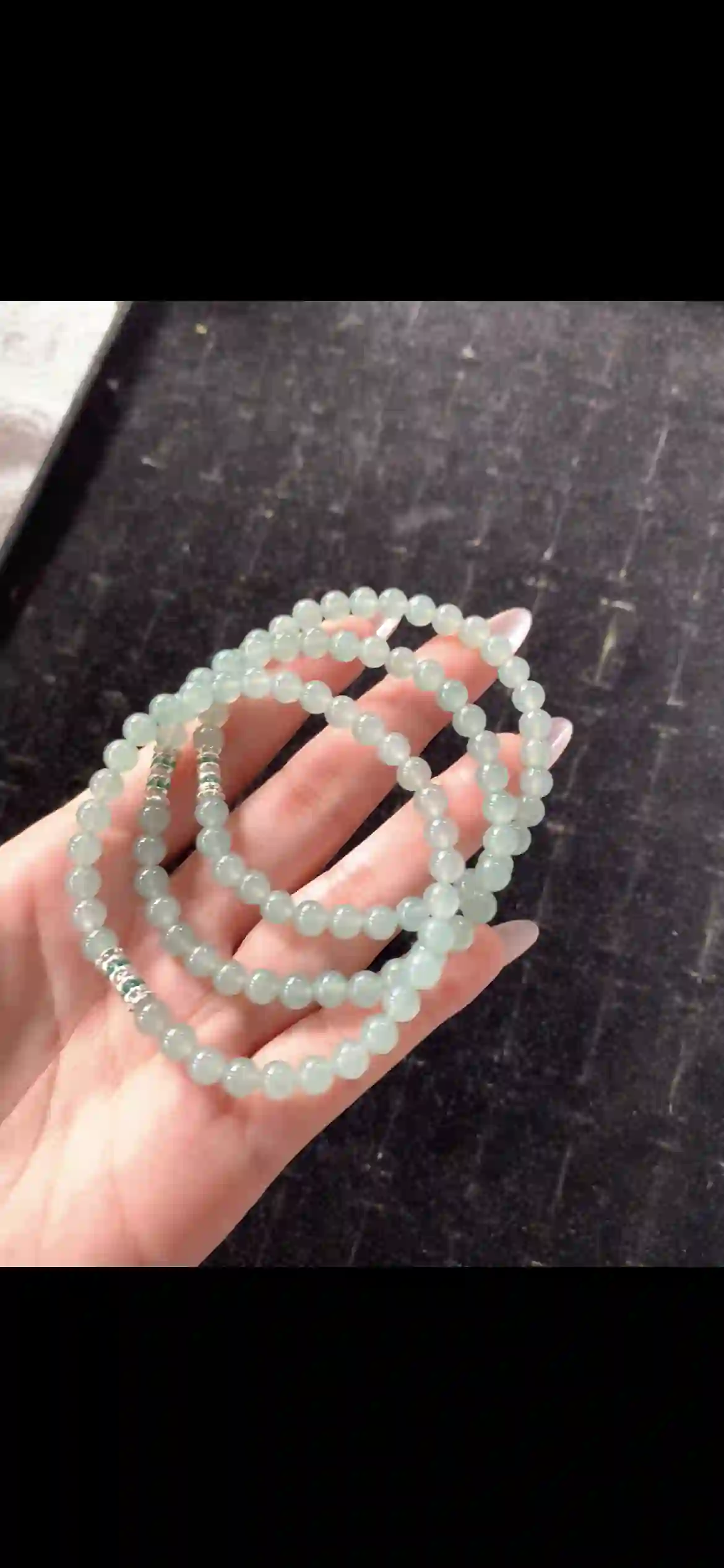 Soft Pale Green Jade Bead Necklace with Decorative Spacers | Myanmar Jadeite reference #25830001