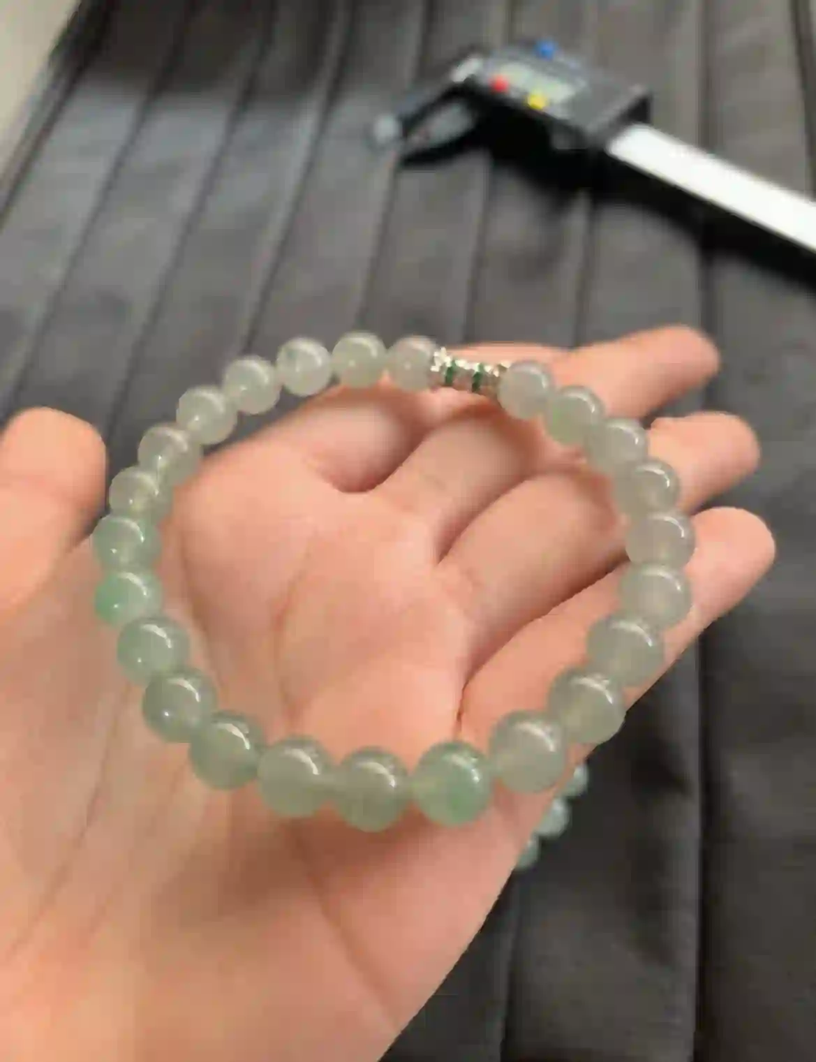 Natural Icy Green Jadeite Beaded Bracelet | Myanmar Jadeite reference #2460010