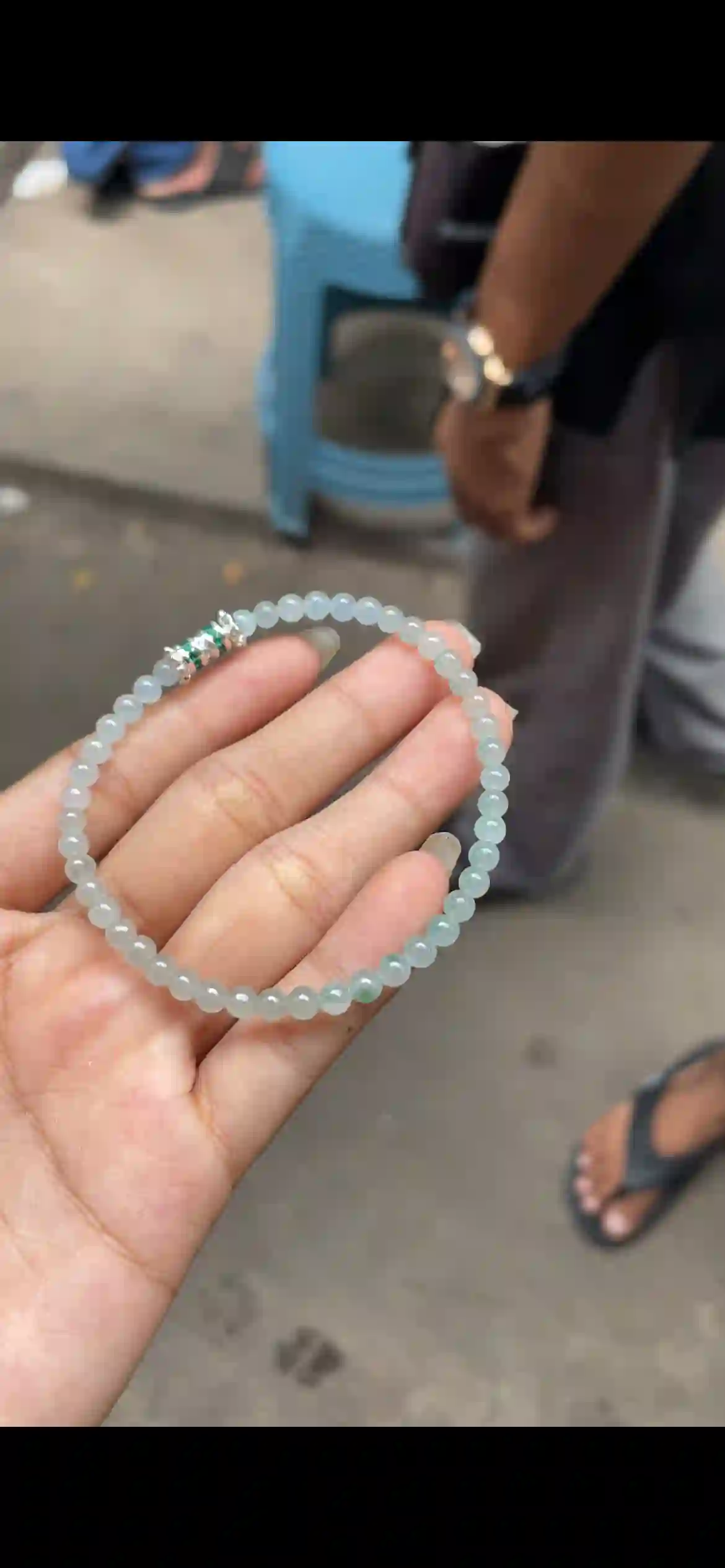 Icy Translucent Pale Green Jadeite Bead Bracelet, view 2 | Myanmar Jadeite reference #7800001