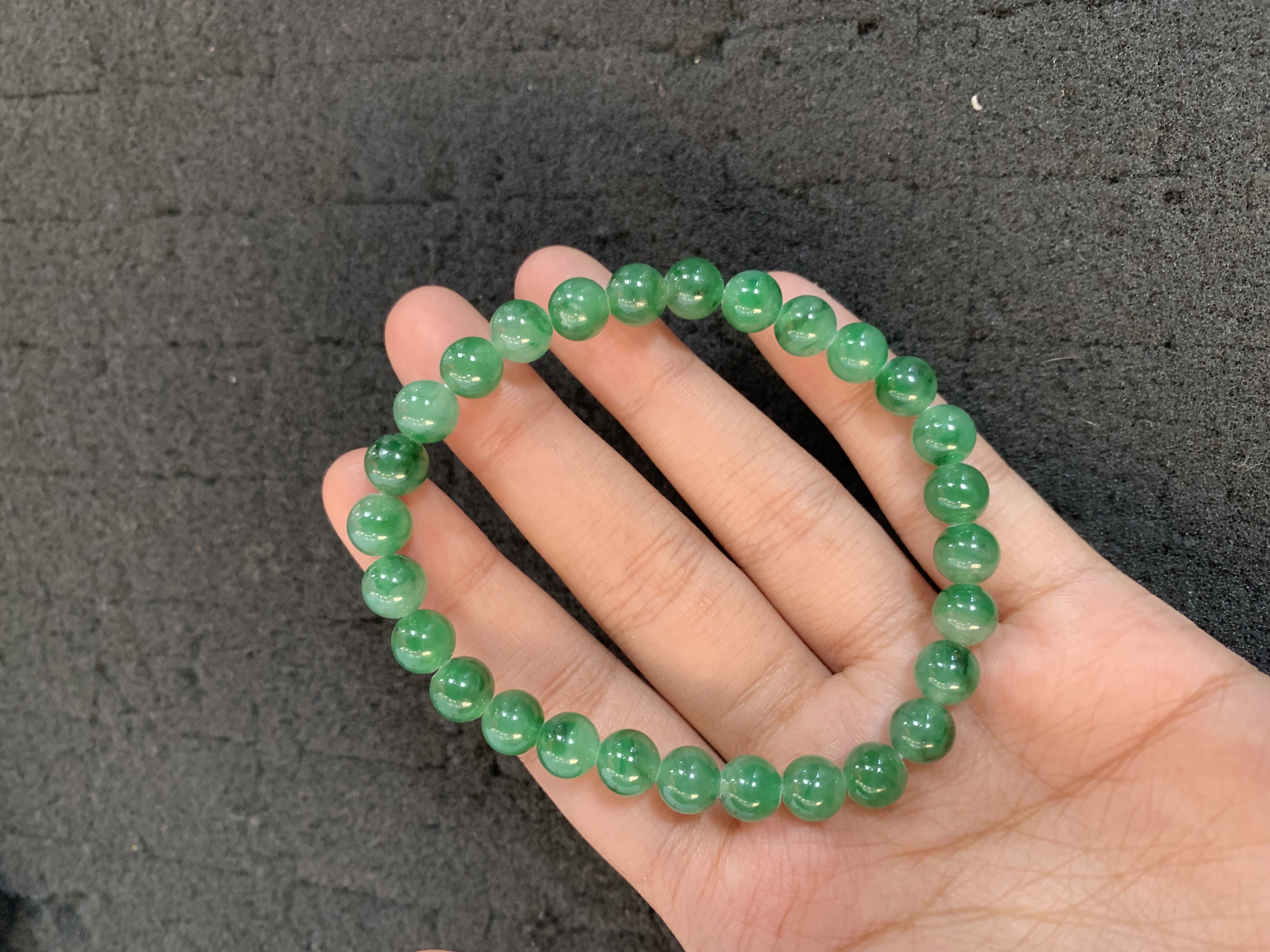 Natural Green Jade Beaded Bracelet - Burmese Jadeite from Myanmar