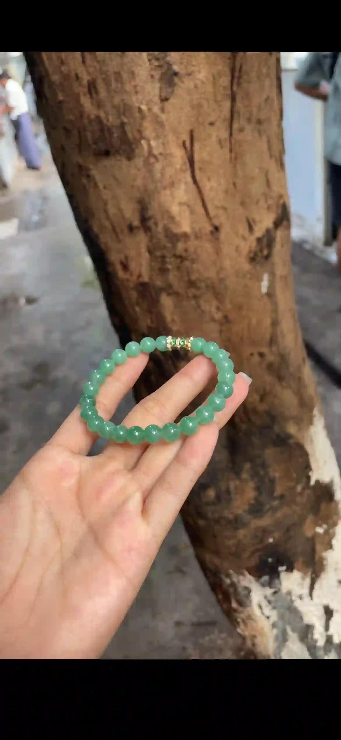 Vibrant Apple Green Jade Beaded Bracelet with Gold & Crystal Accent, Elegant Gemstone Jewelry | Myanmar Jadeite reference #28440001