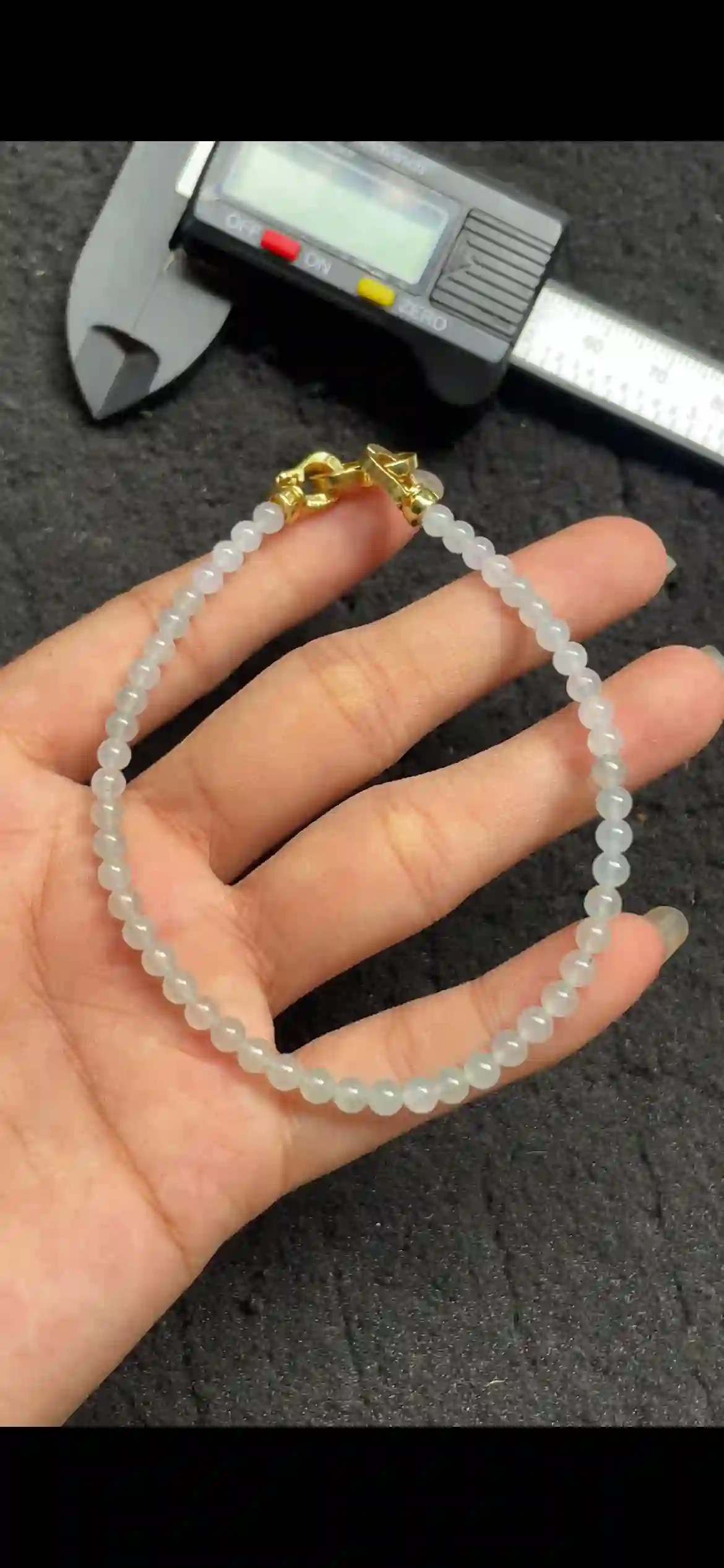  Mini Icy White Translucent Jadeite Beaded Bracelet with Gold Clasp | Myanmar Jadeite reference #4500005