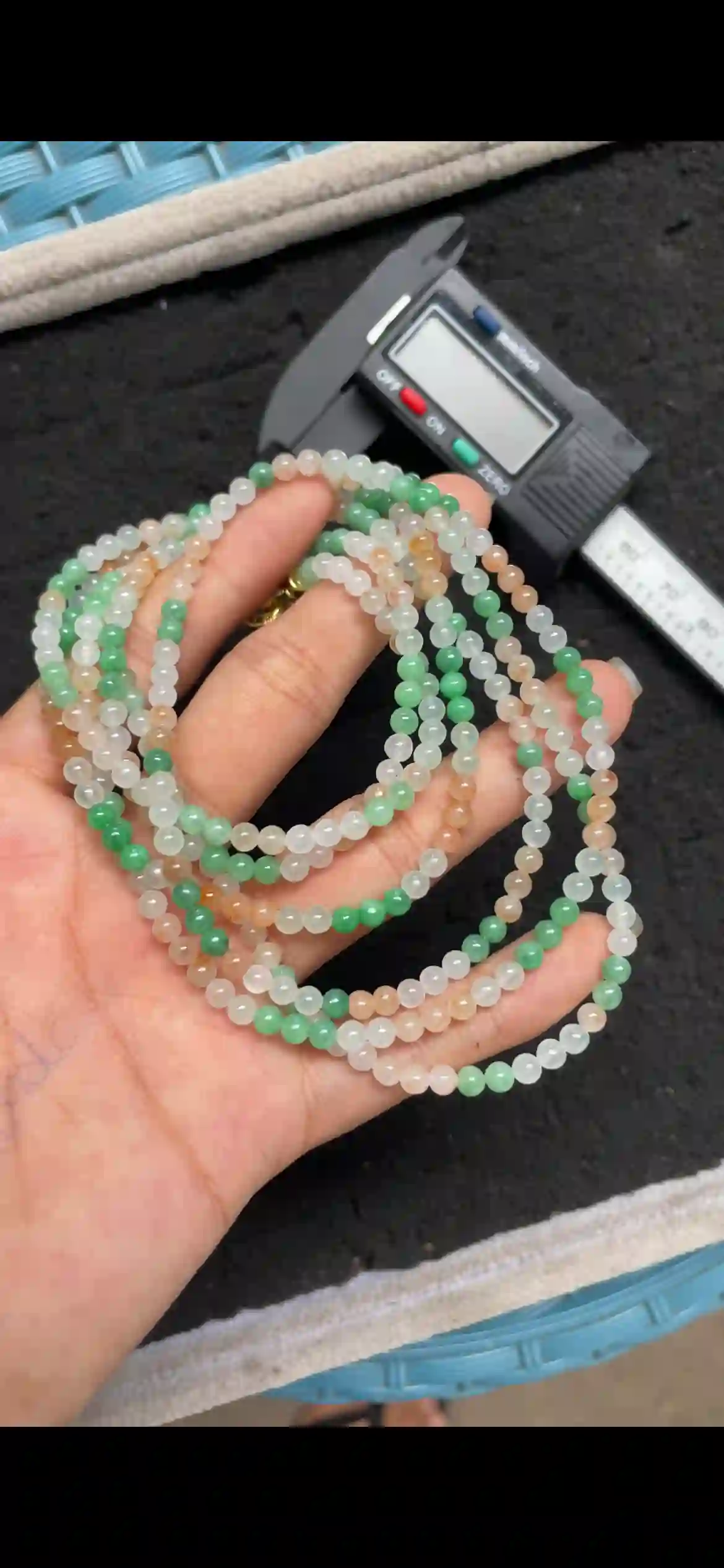 Multi-Color Icy Jade Bead Multi-Layer Necklace – White, Green & Golden Hues | Myanmar Jadeite reference #5970004