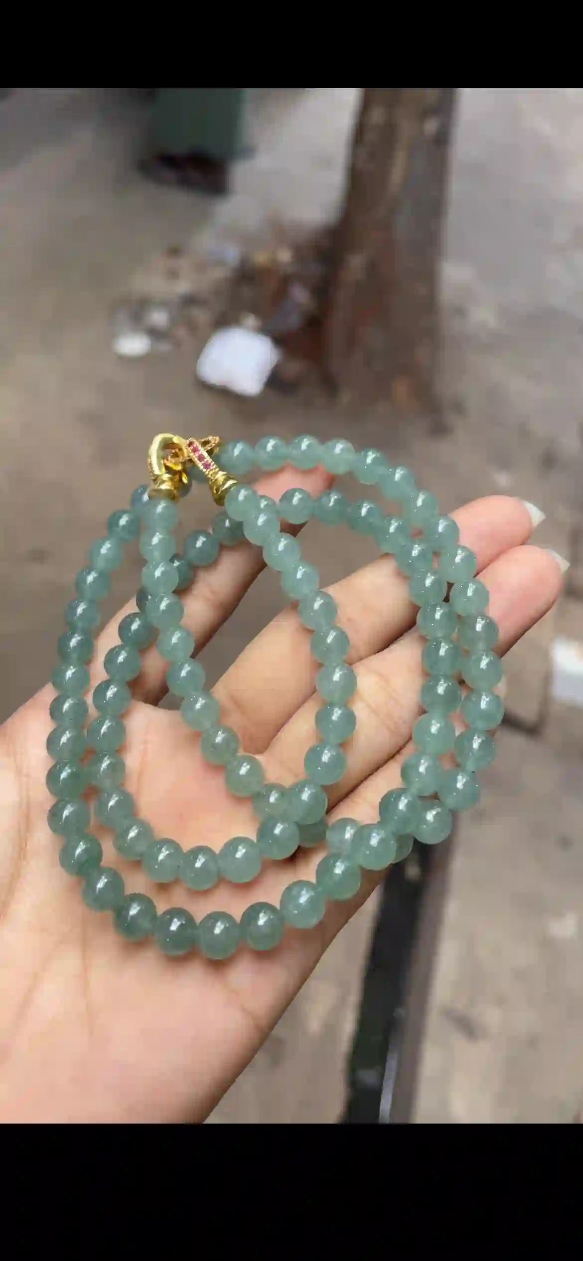 Uniform Icy Olive Green Jadeite Double-Strand Necklace | Myanmar Jadeite reference #10740001