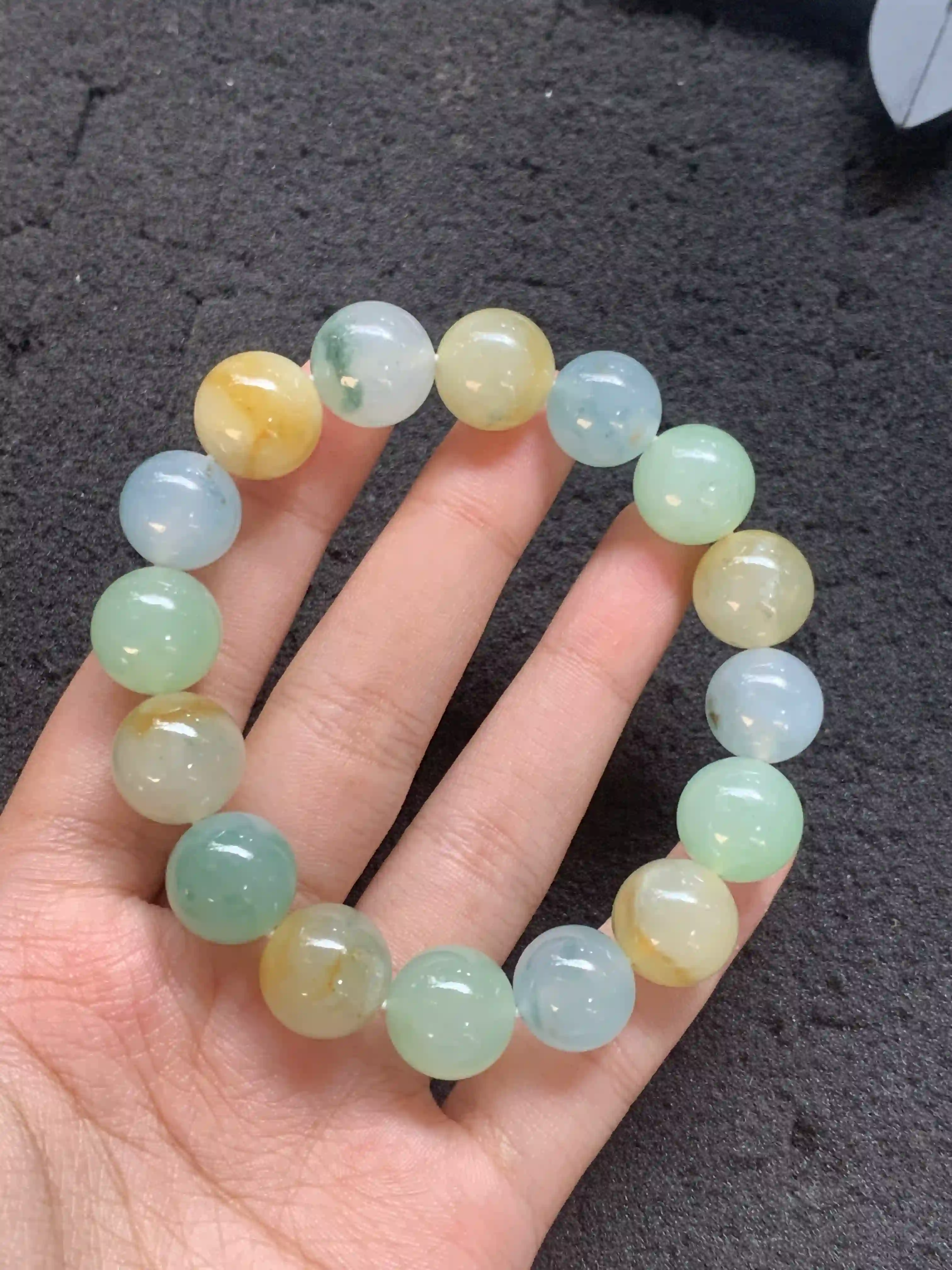 Colorful Jadeite Beaded Bracelet with Mixed Hues, view 2 | Myanmar Jadeite reference #1230004